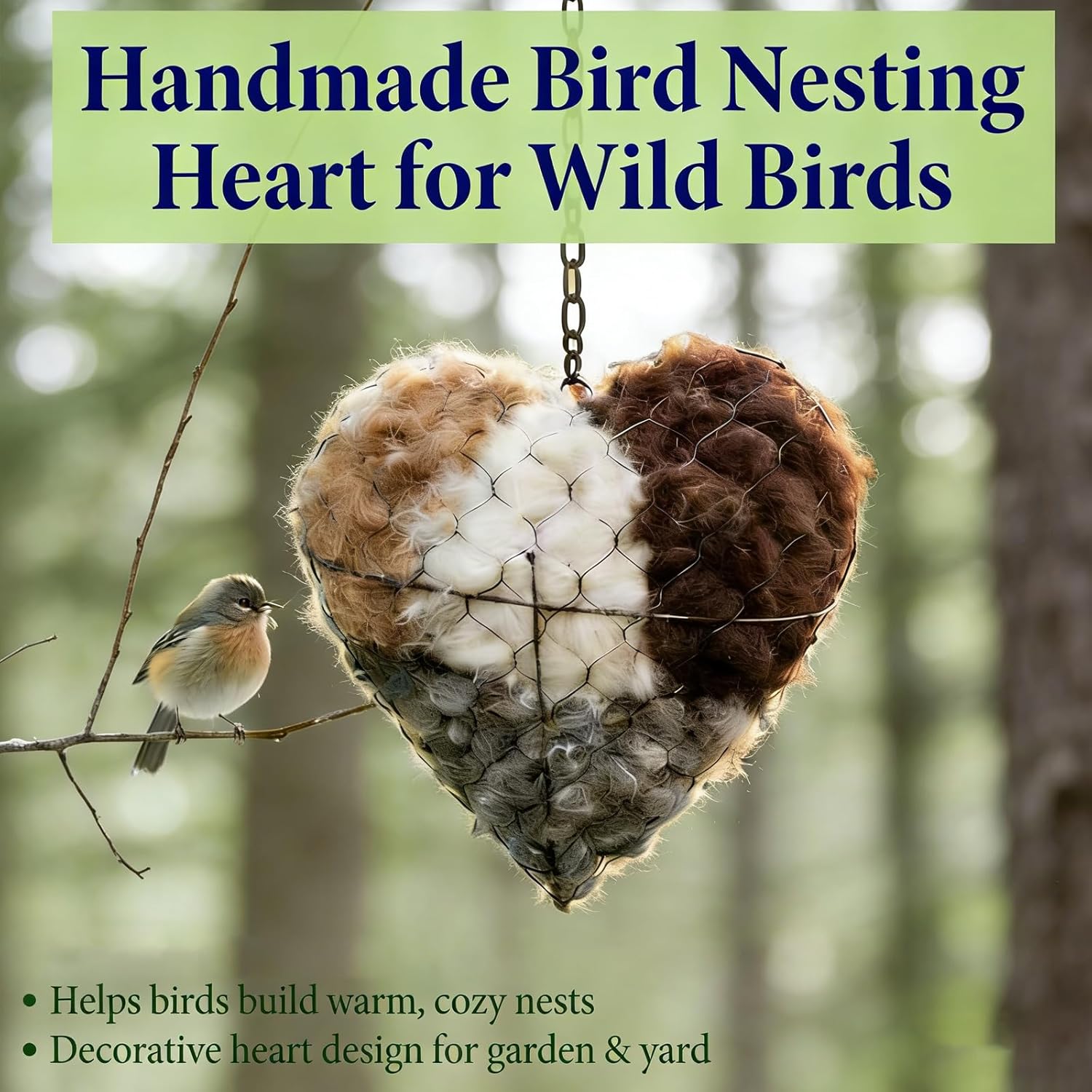 Handmade Fiber Bird Nesting Heart, Birds Nests Material Holder, Winter