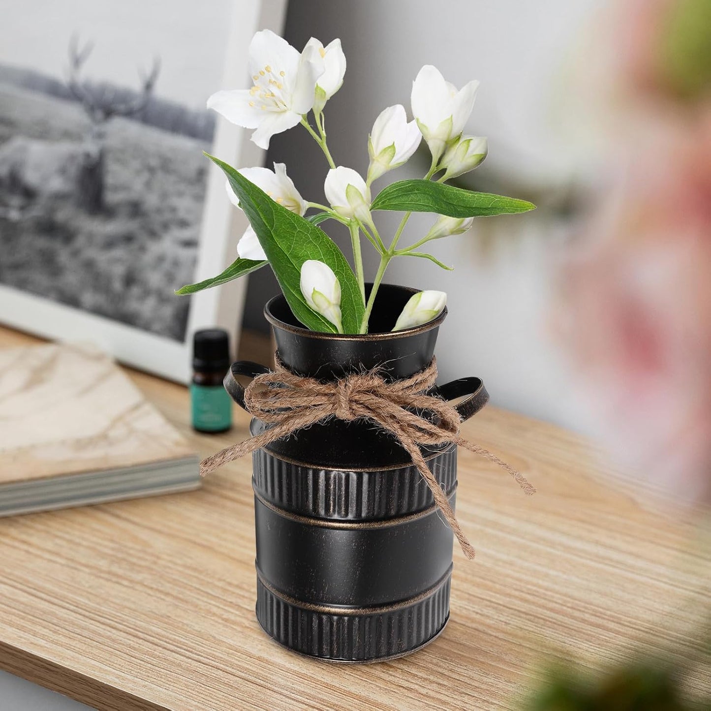 BESTOYARD Retro Iron Bucket Flower Vase Handle, Rustic Metal Milk Jug 