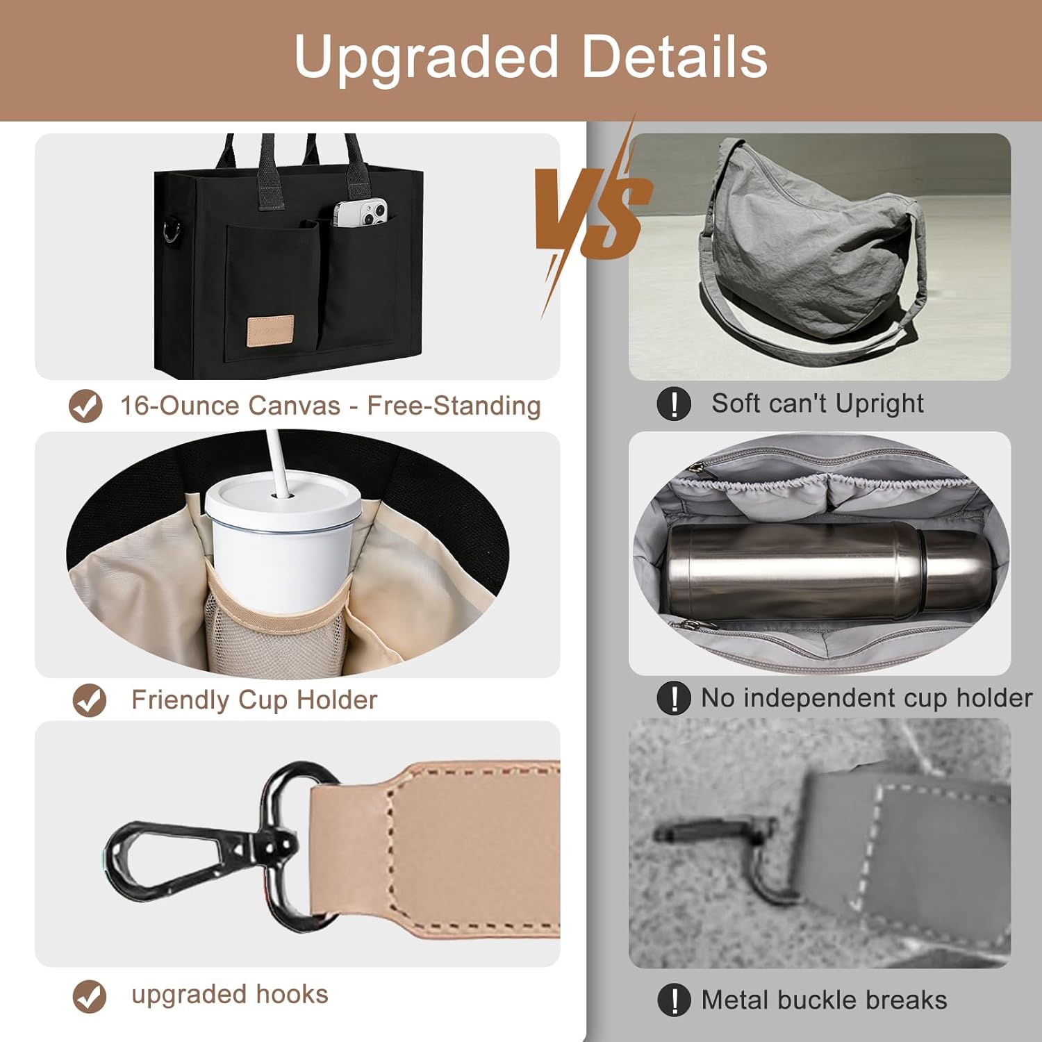 Canvas Tote Bag for Women Crossbody Work Purse with Pockets Top Handle
