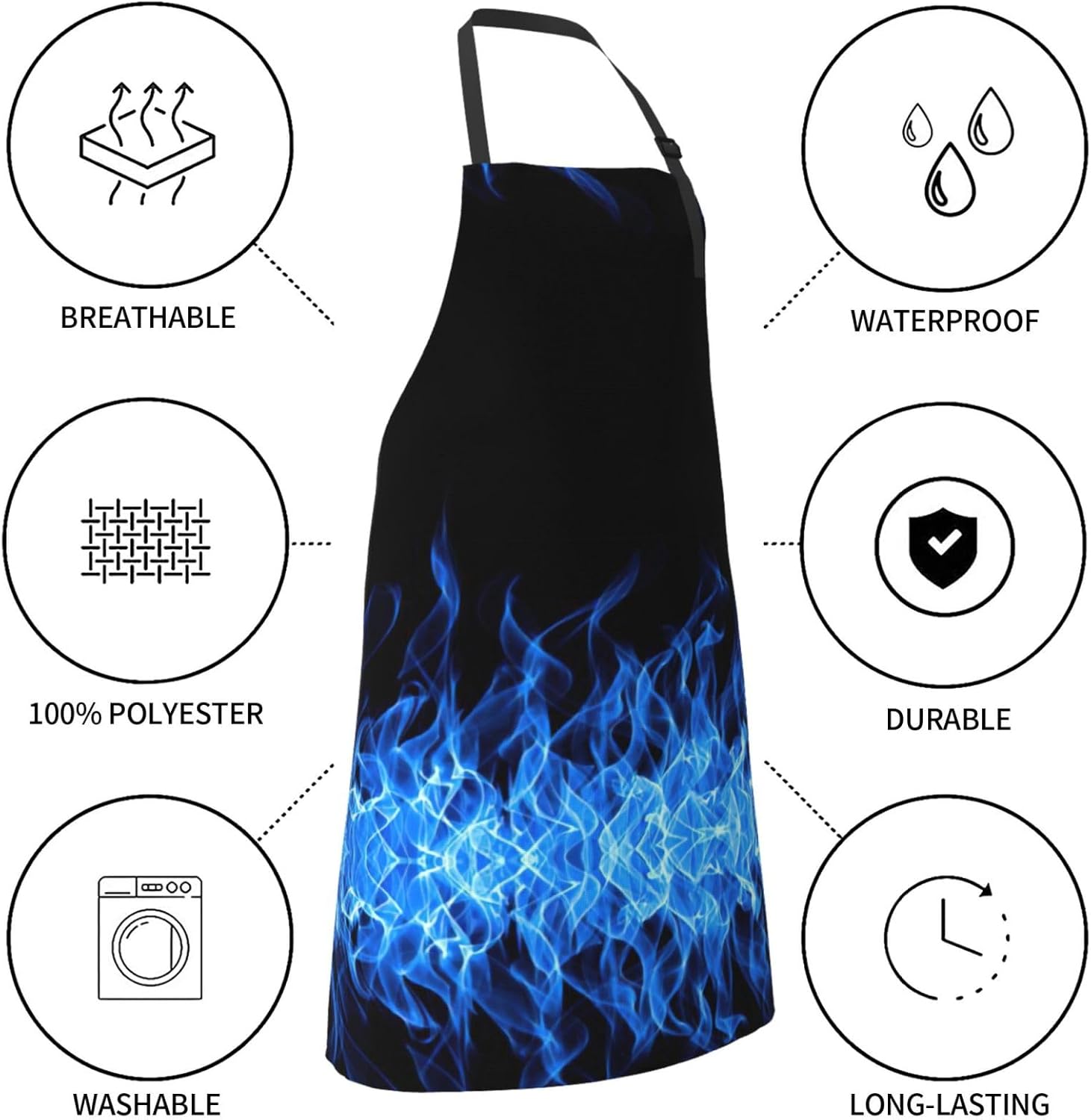 Blue Flame print Waterproof apron with pocket adjustable cooking apron