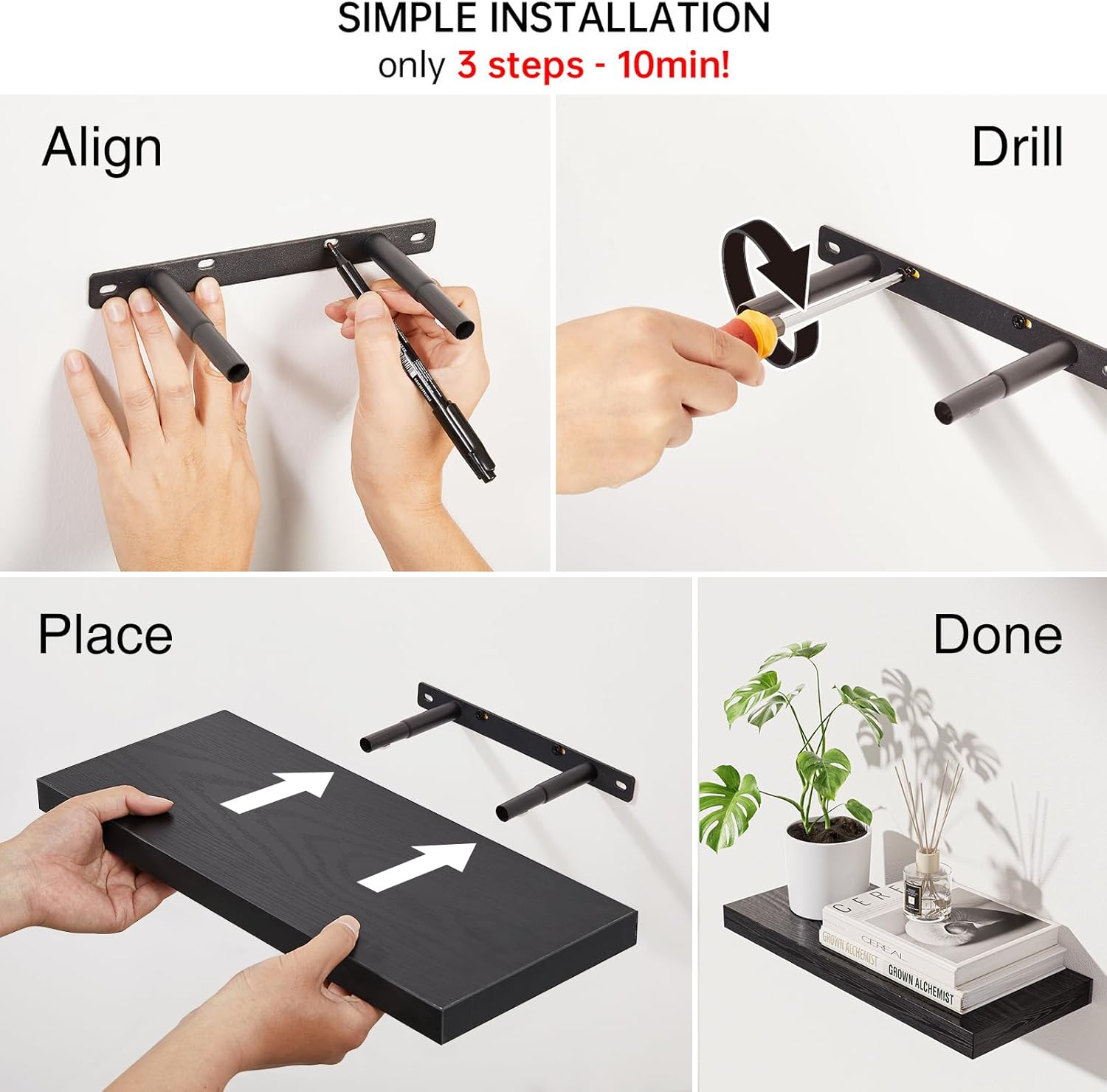 BAYKA Floating Shelves for Wall, Wall Mounted Rustic Wood Shelves for 