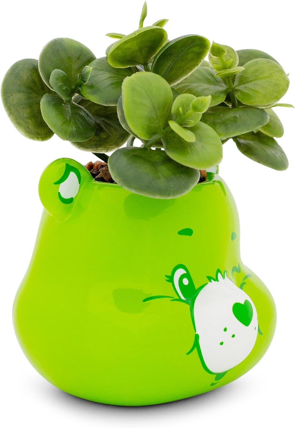 Silver Buffalo Care Bears Good Luck Bear 5-Inch Sculpted Ceramic Mini Planter with Artificial Succulent | Cute Flower Pot, Faux Indoor Plants