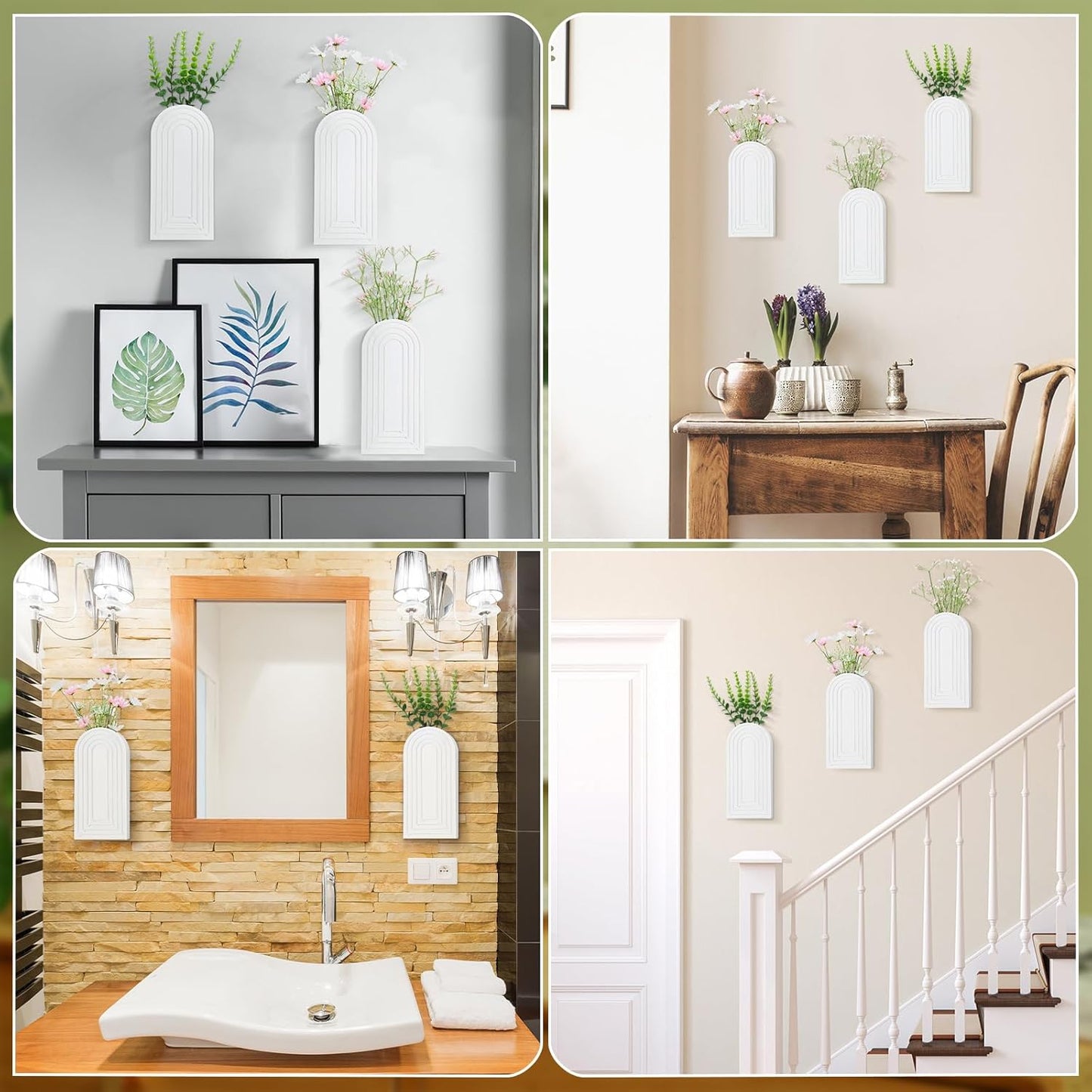 3 Pcs Wooden Wall Planter for Indoor Plants White Hanging Planter for Dried Flowers and Artificial Greenery Plants Farmhouse Wall Pocket Vase Decor for Bedroom Living Room Bathroom