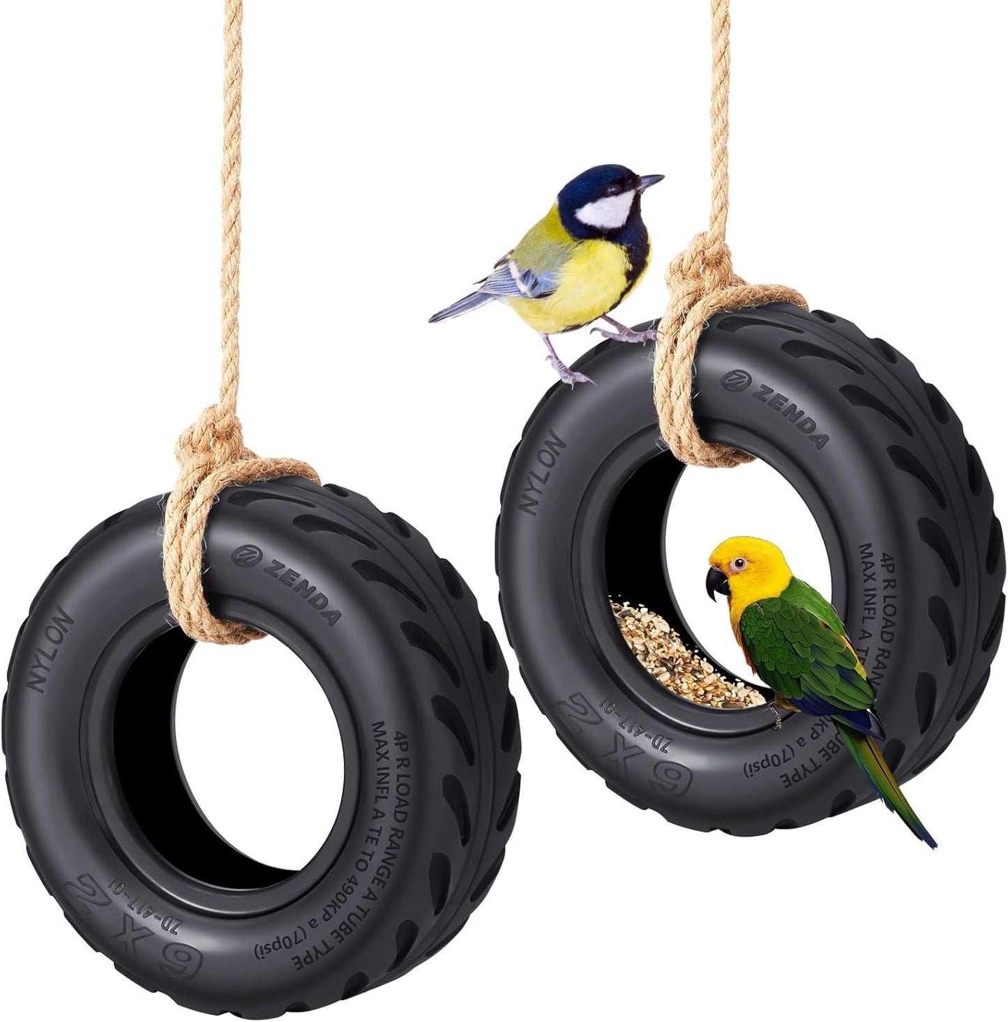 2 Pcs Tire Swing Bird Feeder for Outdoor Hanging 6 x 2 Inches with Rope Special Tire Bird Feeder Seed Catcher for Funny Swing Outside Gift Spring Gifts