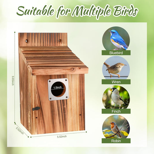 4-Piece Outdoor Bird House Set, Bird Houses for Outside with Metal Guards, Safety Locks, Flight Slots, & Ventilation, Bluebird Houses with 1-1/2" Entrance for Bluebirds, Wrens, Finches