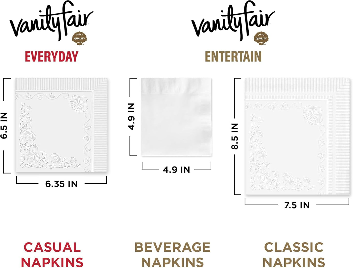 Vanity Fair Entertain Beverage Paper Napkins, White, 2-Ply, 40 Count, 4.9" x 4.9", Disposable Napkins for Entertaining