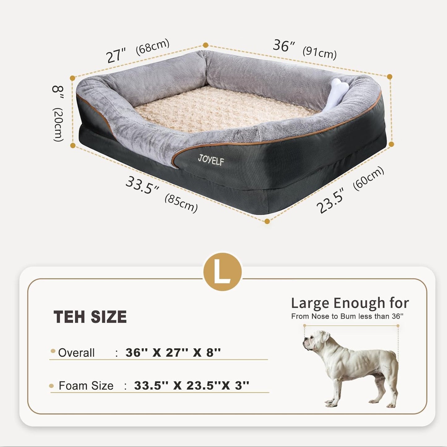 JOYELF Large Memory Foam Dog Bed, Orthopedic Dog Bed & Sofa with Remov