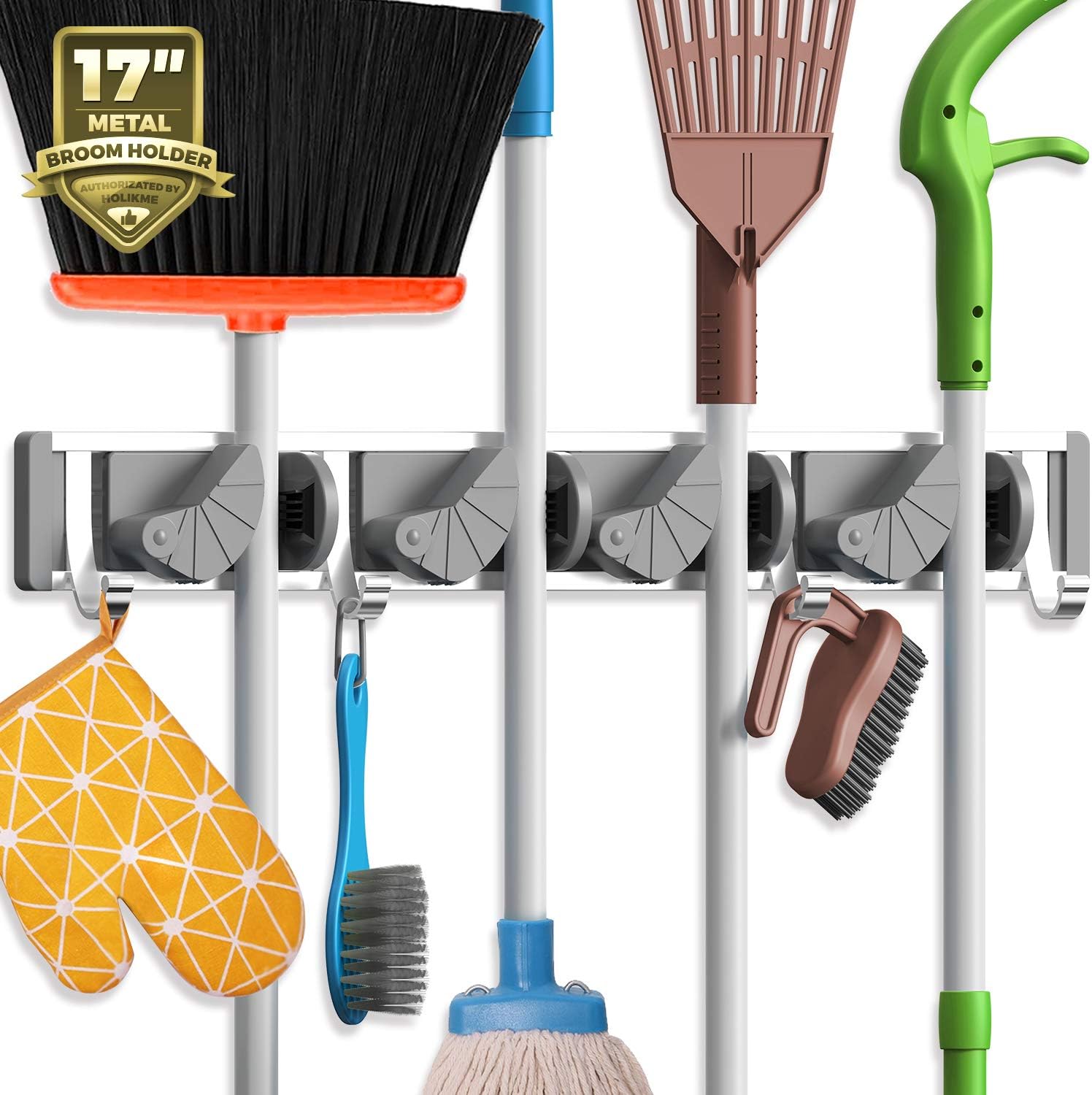 Holikme Mop Broom Holder Wall Mount Metal Pantry Organization and Stor