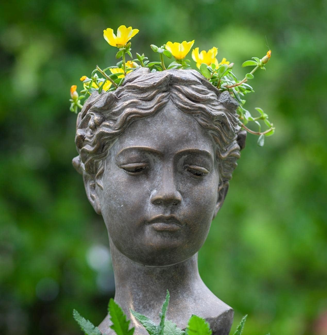 Greek/Roman Style Female Statue Head Cement Planter - Unique Planter Pot for Indoor Outdoor Home Garden Decor (10.5")
