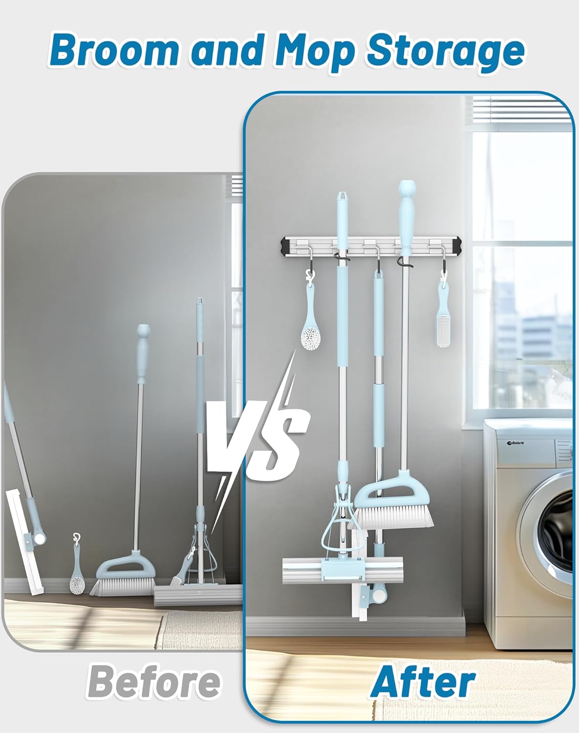 Mop and Broom Holder Wall Mount Garden Tool Rack Organizer, Modern Style,Movable Aluminum Alloy Wall Mounted Hook 4 Pack,Storage Gift for Bathroom,Closet,Laundry Room,Garage,Tool Room(Black)
