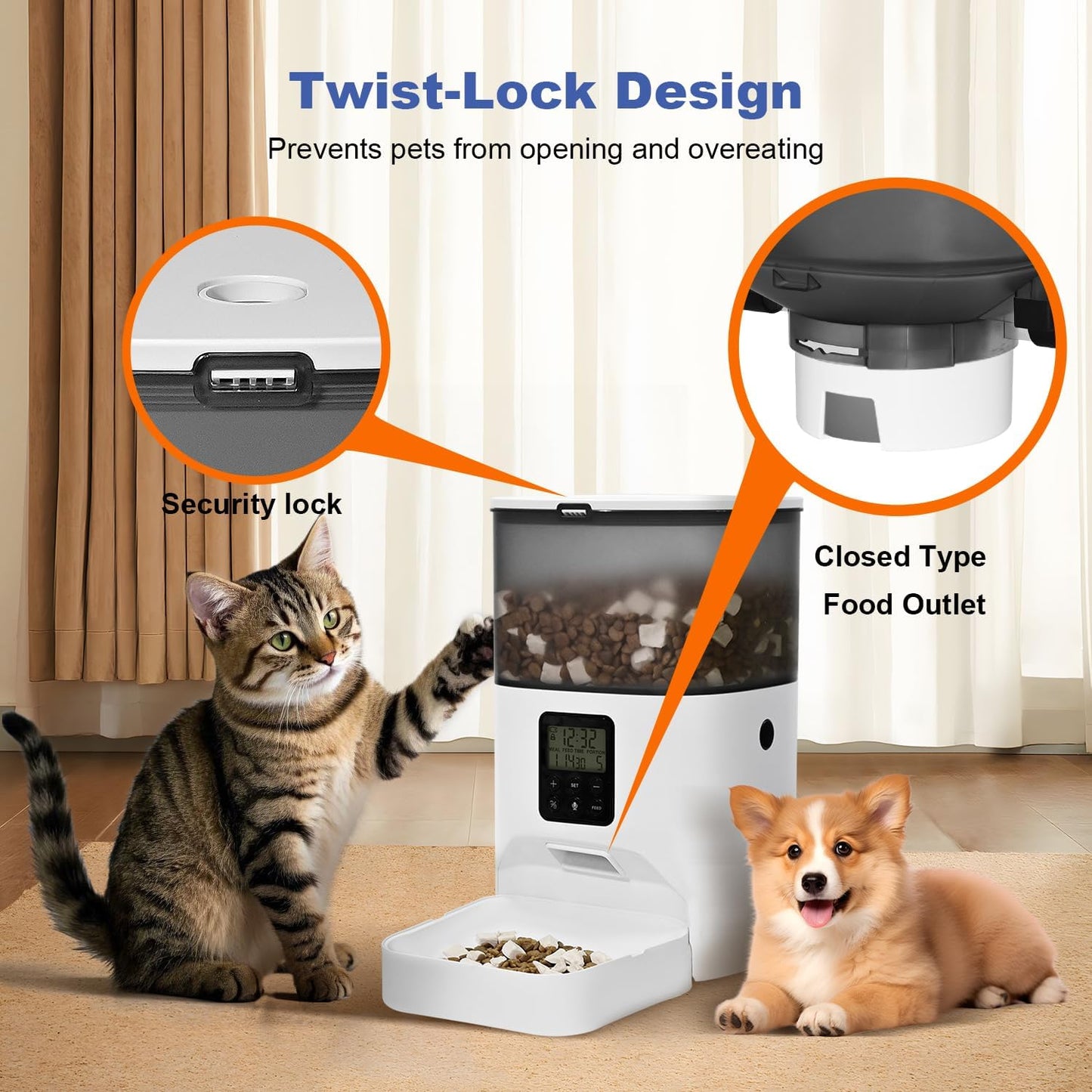 Automatic Cat Feeder, 4L Cat Food Dispenser with 10s Voice Recorder, P