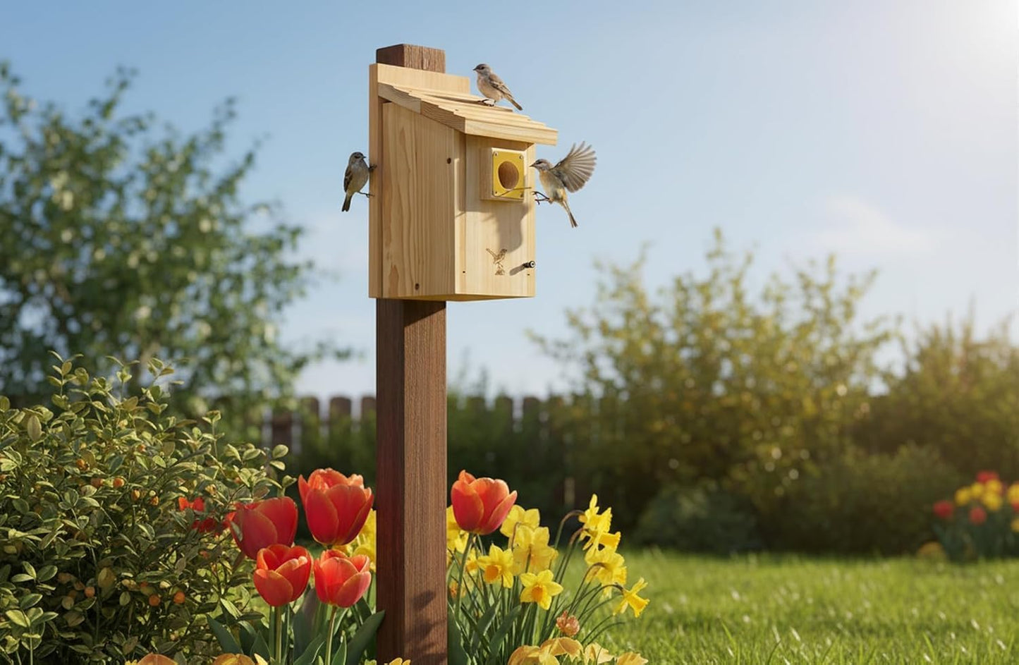2pk XL Bluebird Houses Nesting Box for Outside - Heavy Duty Bird House - Birdhouses for Outside - Wall Tree Pole Mountable - 1.5” Hole 13/16" Thickness Assemble Needed