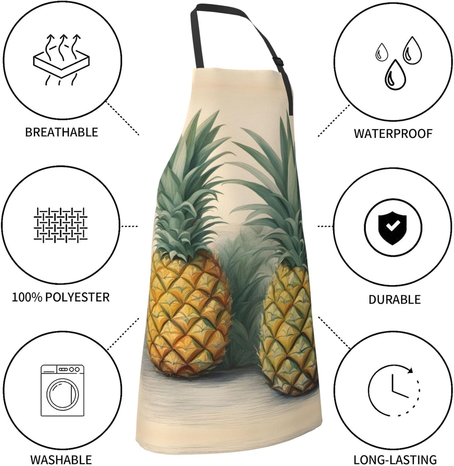 Pineapple print Waterproof chef's apron with pocket apron for kitchen cooking baking barbecue and gardening