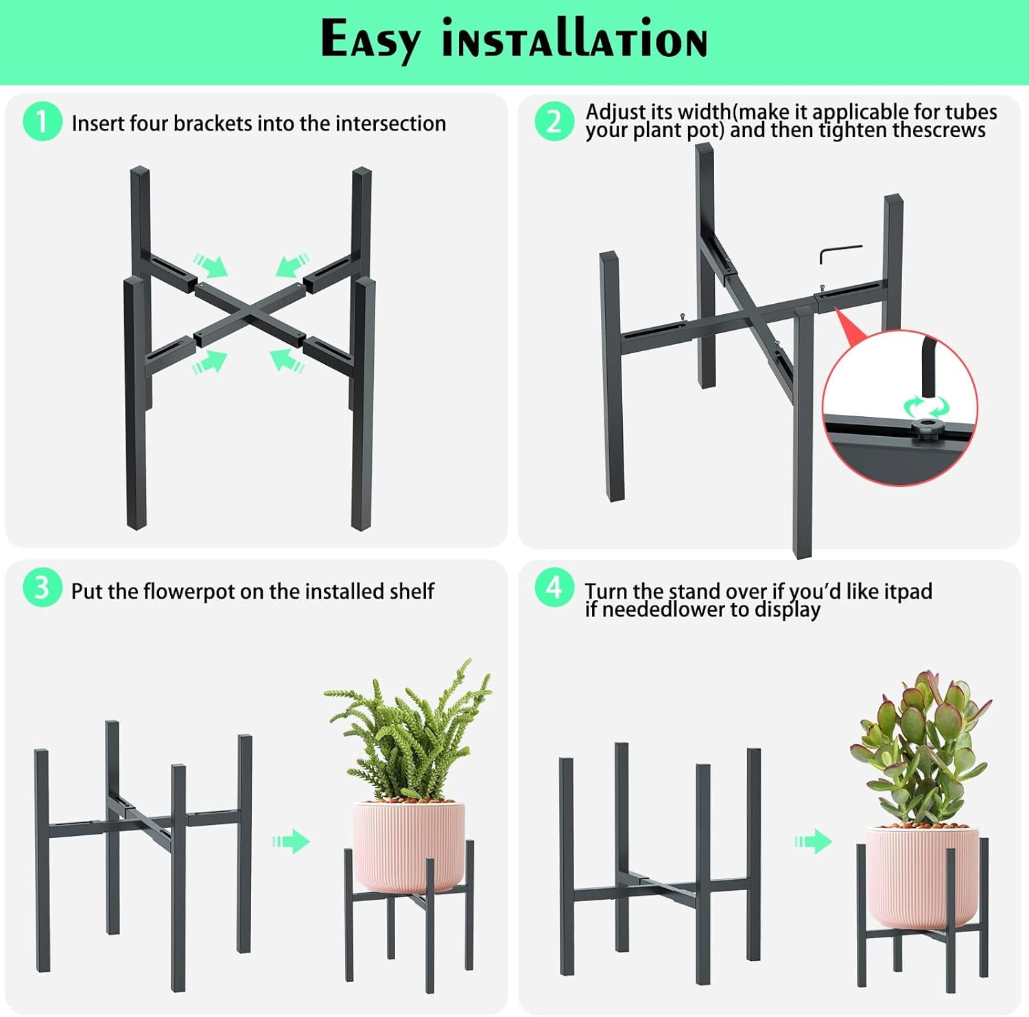 Urban Deco Adjustable Metal Plant Stand Outdoor & Indoor Planter With 