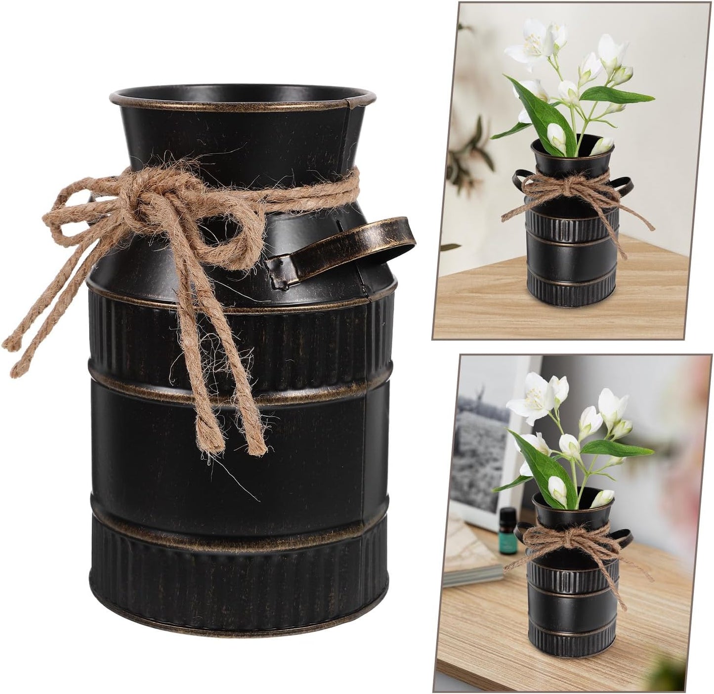BESTOYARD Retro Iron Bucket Flower Vase Handle, Rustic Metal Milk Jug 