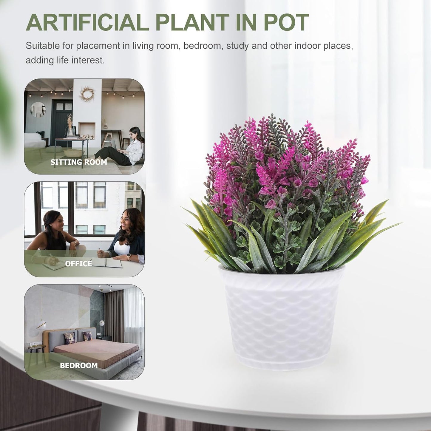 Artificial Lavender Ball Plant in Pot, Faux Potted Flowers Decoration 