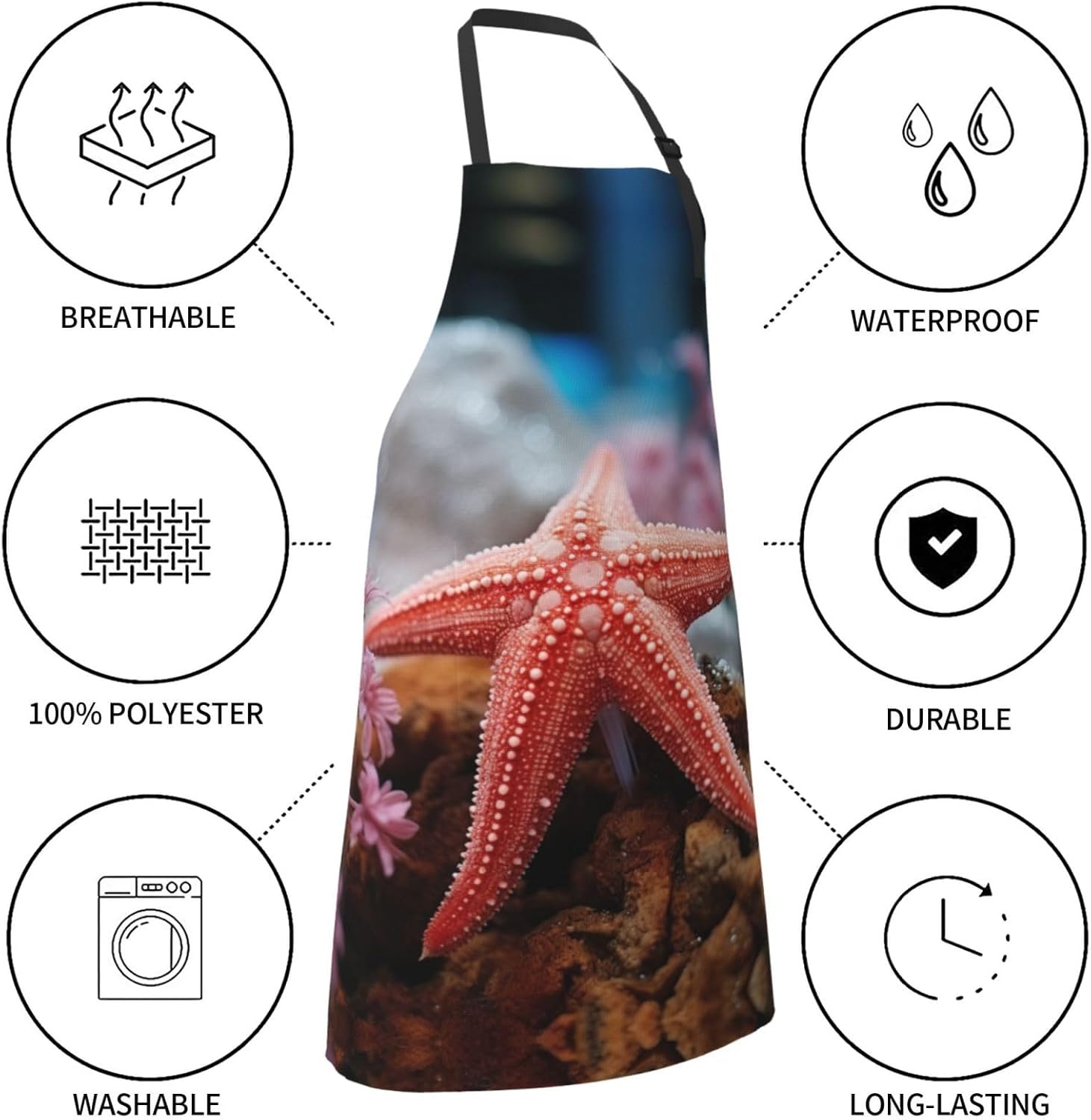 Umbrellas Starfish print Waterproof apron with pocket adjustable cooki