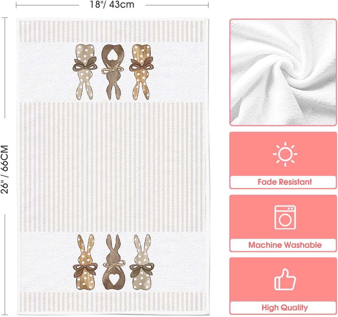 Artoid Mode Stripe Rabbit Bunny Eggs Easter Kitchen Towels Dish Towels, 18x26 Inch Spring Decoration Hand Towels Set of 2
