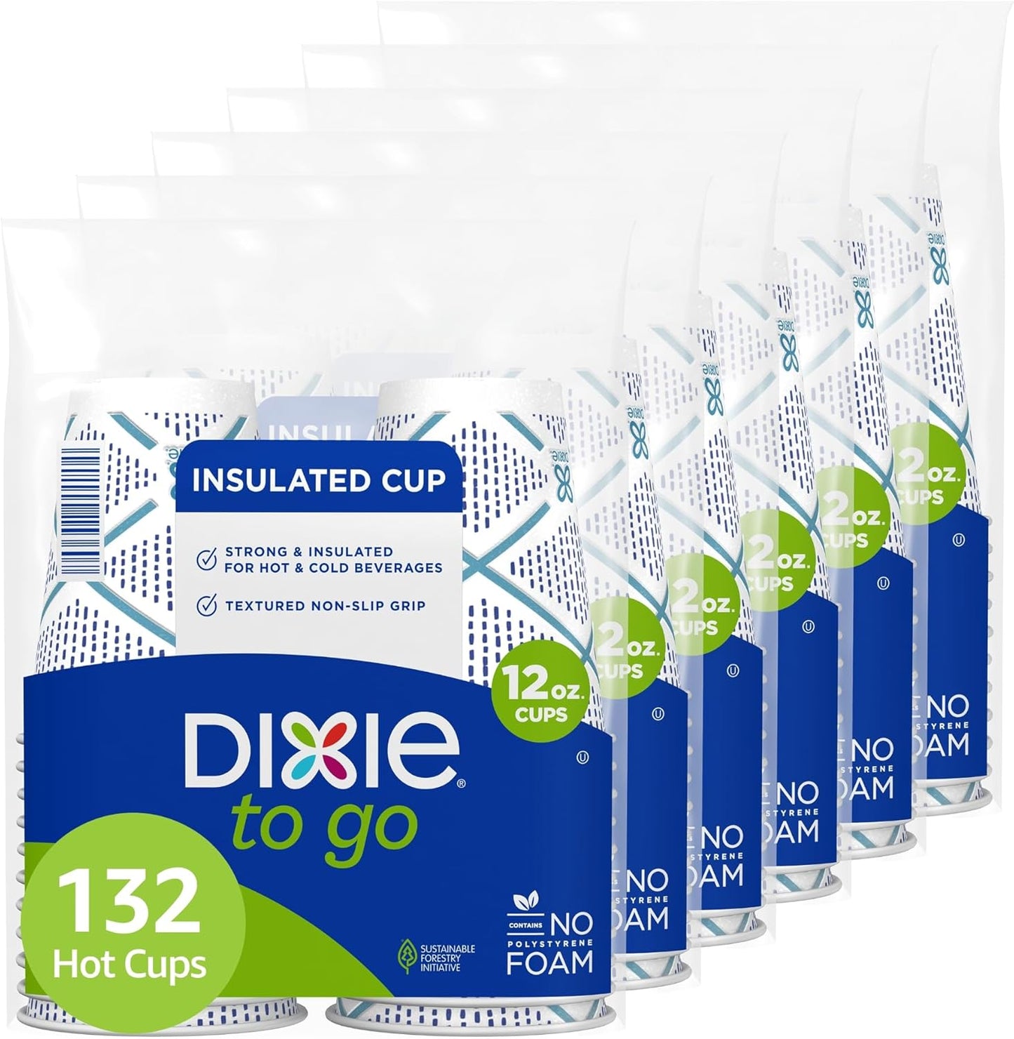 Dixie To Go Paper Coffee Cups, 12 oz, 132 ct, Disposable Insulated Pap