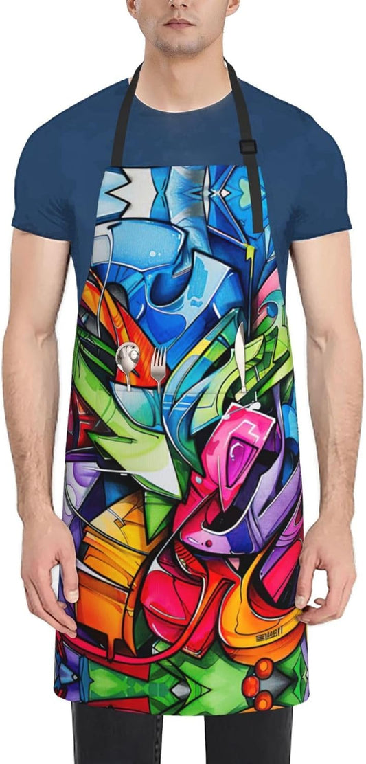 Graffiti Drawing print Waterproof chef's apron with pocket apron for kitchen cooking baking barbecue and gardening