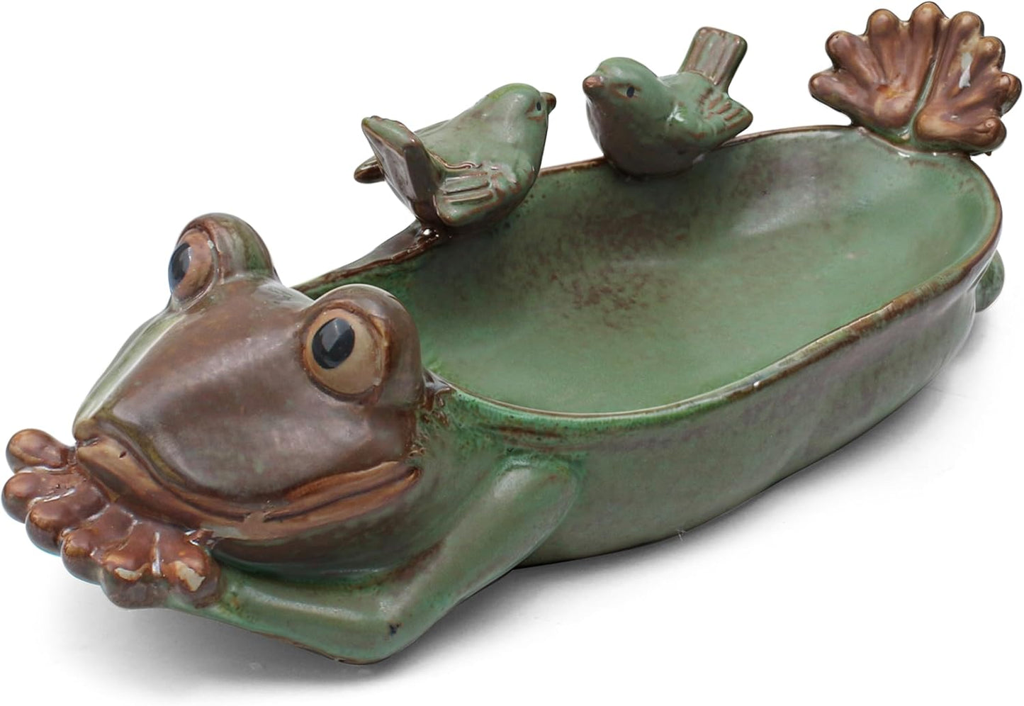 Birdbath Bowl Only, Ceramic Ground Level Bird Baths for Outdoors, Frog