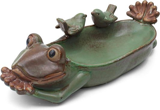 Birdbath Bowl Only, Ceramic Ground Level Bird Baths for Outdoors, Frog