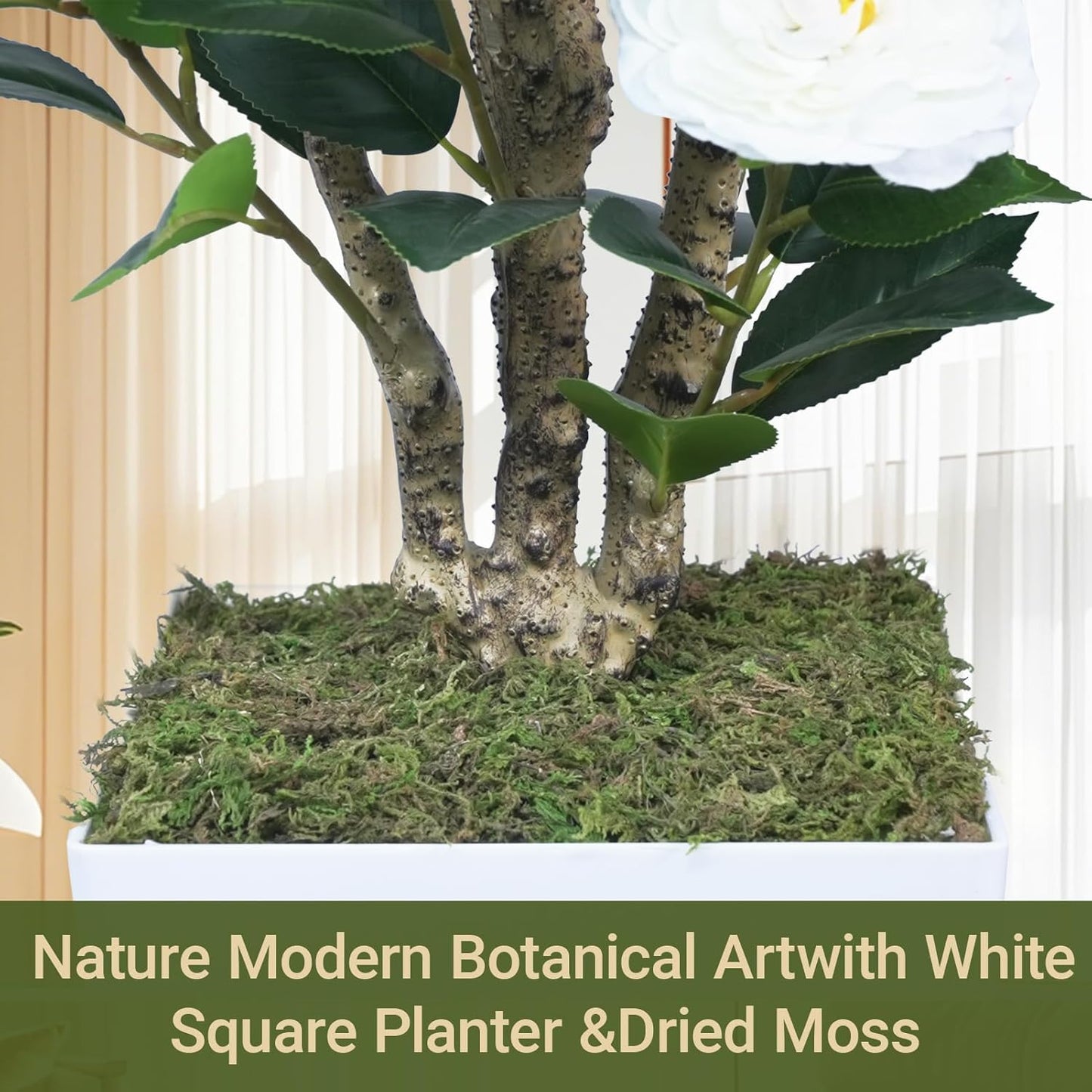 2Pack Artificial Camellia Tree with White Tall Planter – 4FT Faux Camellia Plant in Pot with White Flowers, Greenery Potted Plant for Indoor Outdoor Office Home Porch Decor