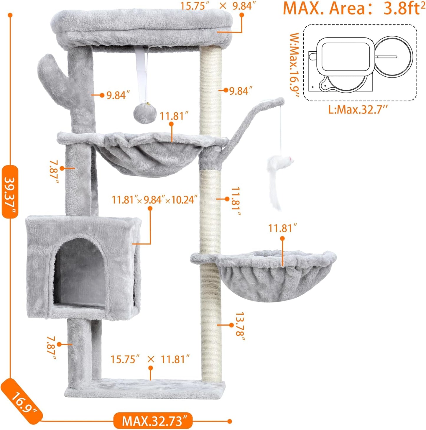 Heybly Cat Tree, 39.4 Inches Tower Condo with Scratching Post, Cat Tow