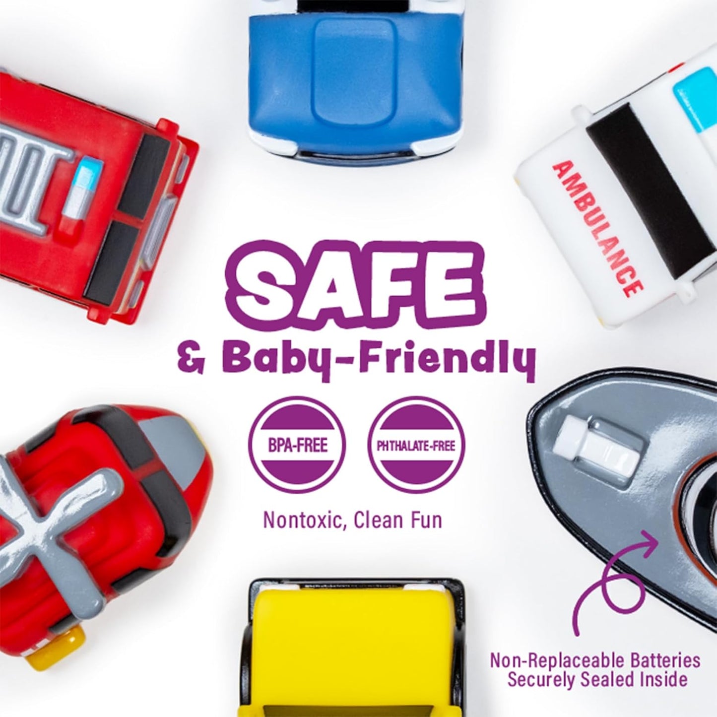 Tub Works® Emergency™ Cars Light Up Bath Toys, 6 Pack | Water-Activate