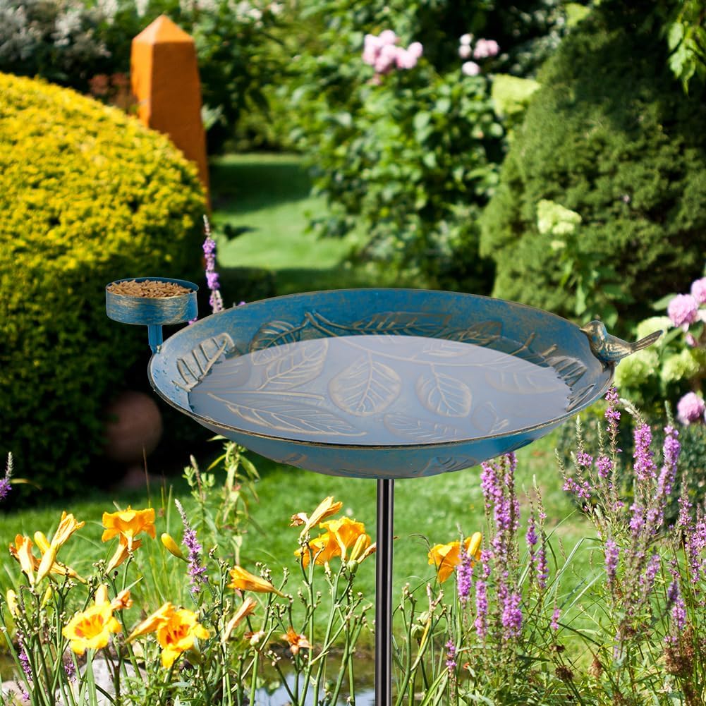 Stargarden Bird Bath, Garden Bird Baths Metal Birdfeeder, 46 Inches Height Leaves Pattern Outdoor Bird Bath with Stake, Hummingbird Bird Bath for Outside, Porch Decor