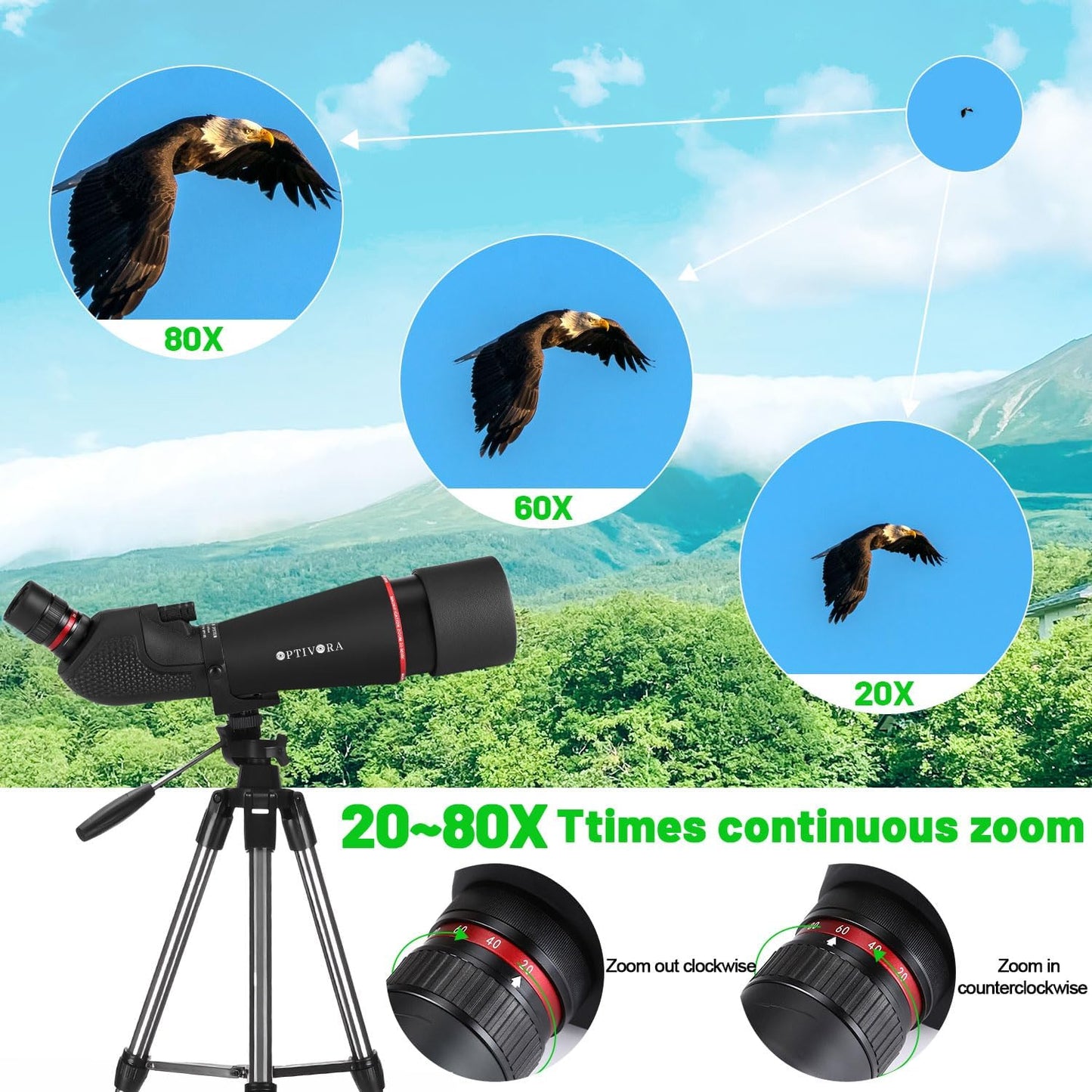Spotting Scopes,20-80x90mm Birding Scope Equipped with Tripod and Phone Holder,and Can Also Be Used as a Spotting Scopes for Target Shooting,Hunting and Other Multi-Purpose Spotter Scope