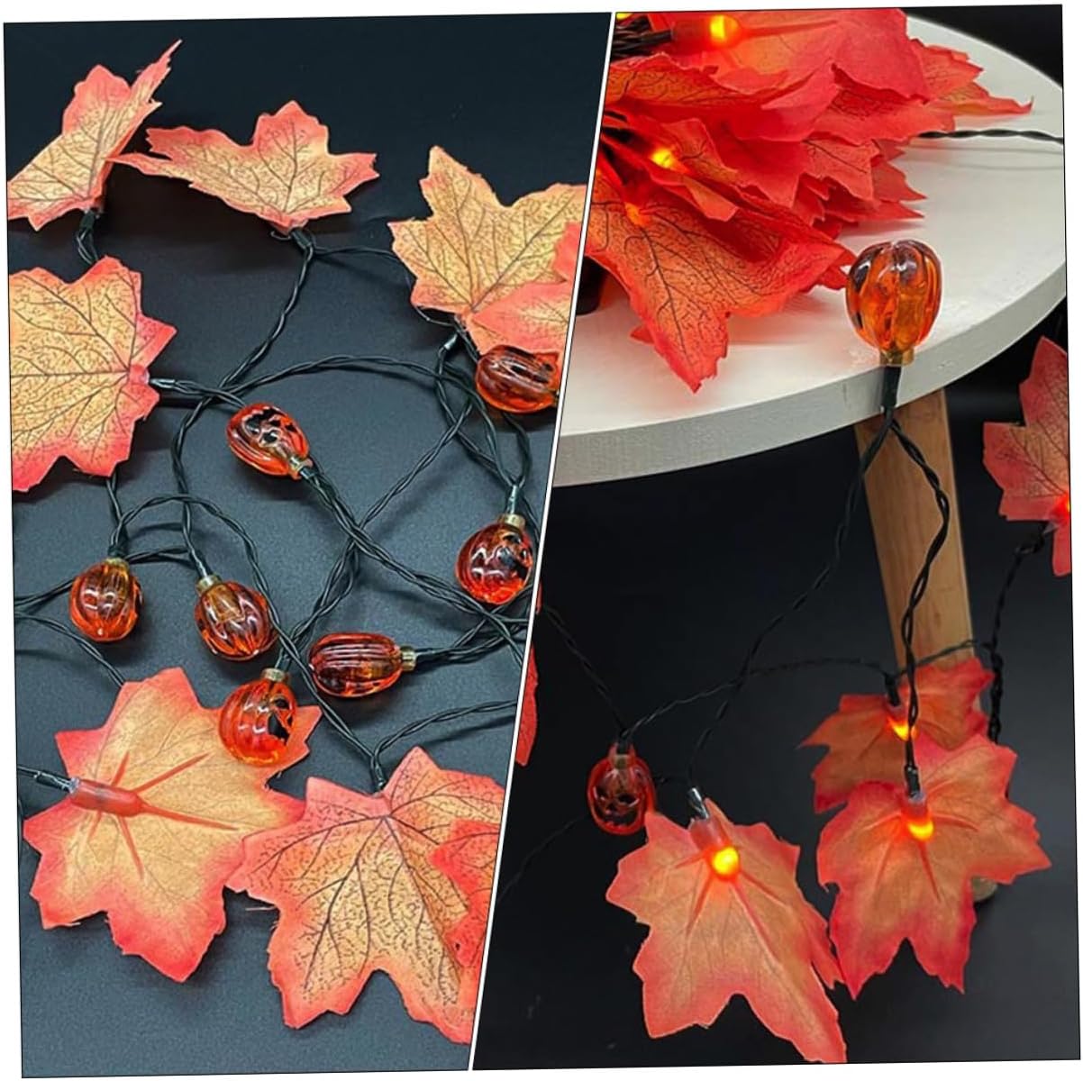 Solar LED String Lights Outdoor Waterproof 7m 50 Pumpkin Maple Leaf Solar-Powered Halloween Garden Courtyard Decor with 8 Modes for Patio and Party