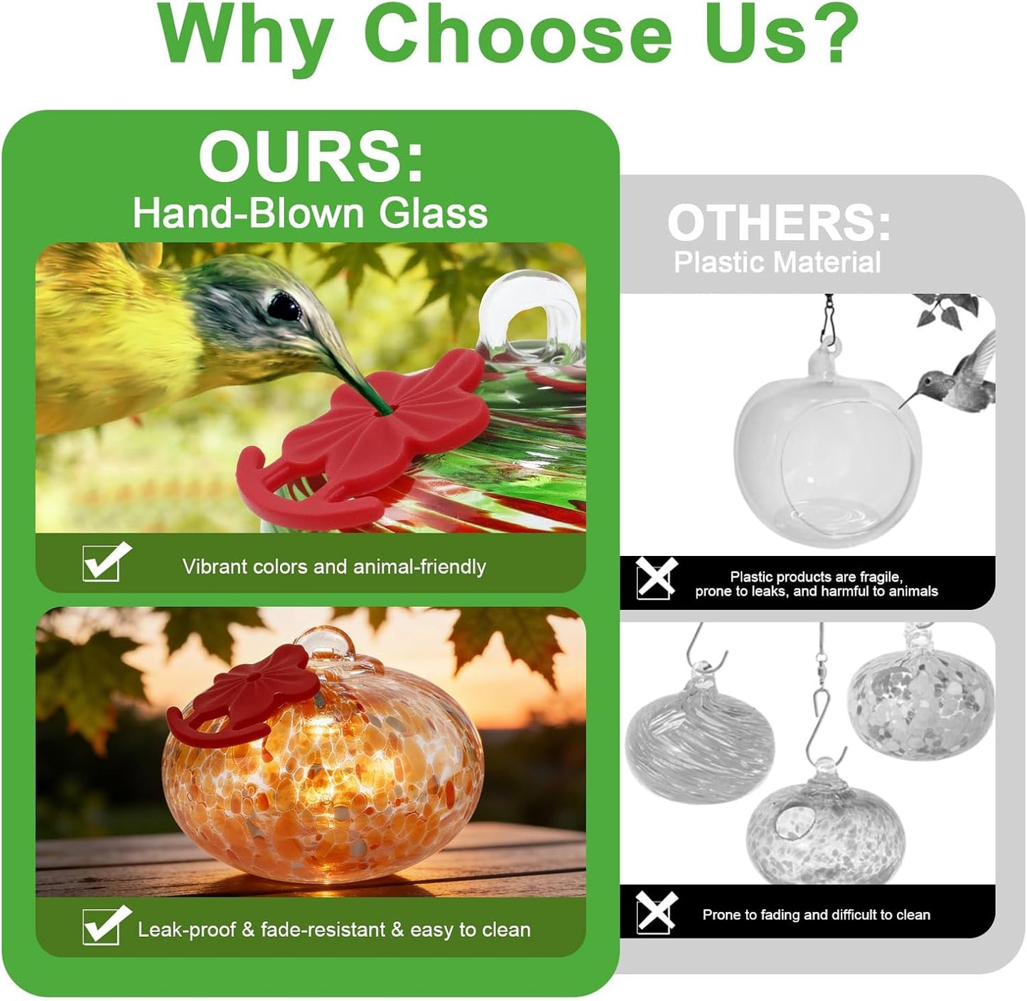 Glass Hummingbird Feeder Wind Chimes for Outdoors Hanging, Hand Blown Glass with 6 Glass Balls, Leak-Proof & Bee Proof for Outdoor Garden Decor for Bird Lovers