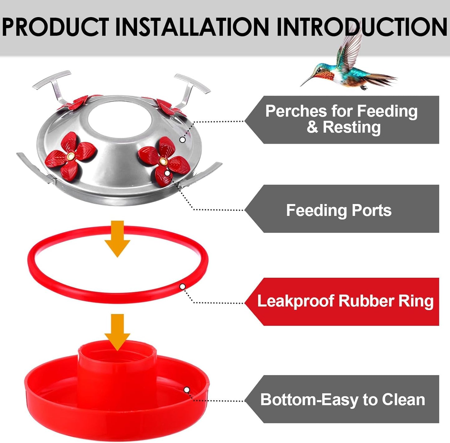 Hummingbird Feeder Seal Ring Replacement Part Hummingbird Feeder Ring Parts Base Seal Ring Bottom Rubber Gasket Seal(4 Pcs)