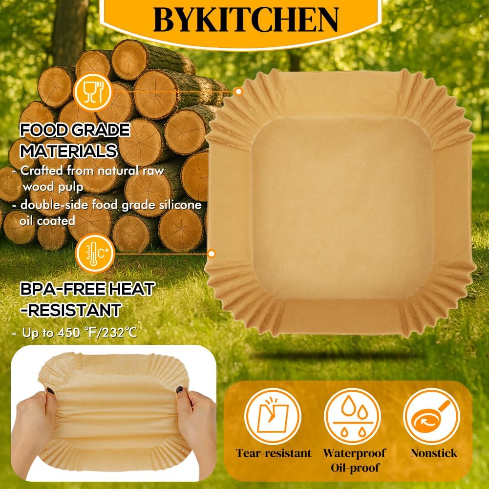 BYKITCHEN Air Fryer Sheets Liners for Ninja AG301 Grill, AF141 Pro 4-in-1 & More, 9in Disposable Square Air Fryer Parchment Paper Filters for 5 to 8 Qt, Ninja Foodi Grill Accessories(Set of 100)