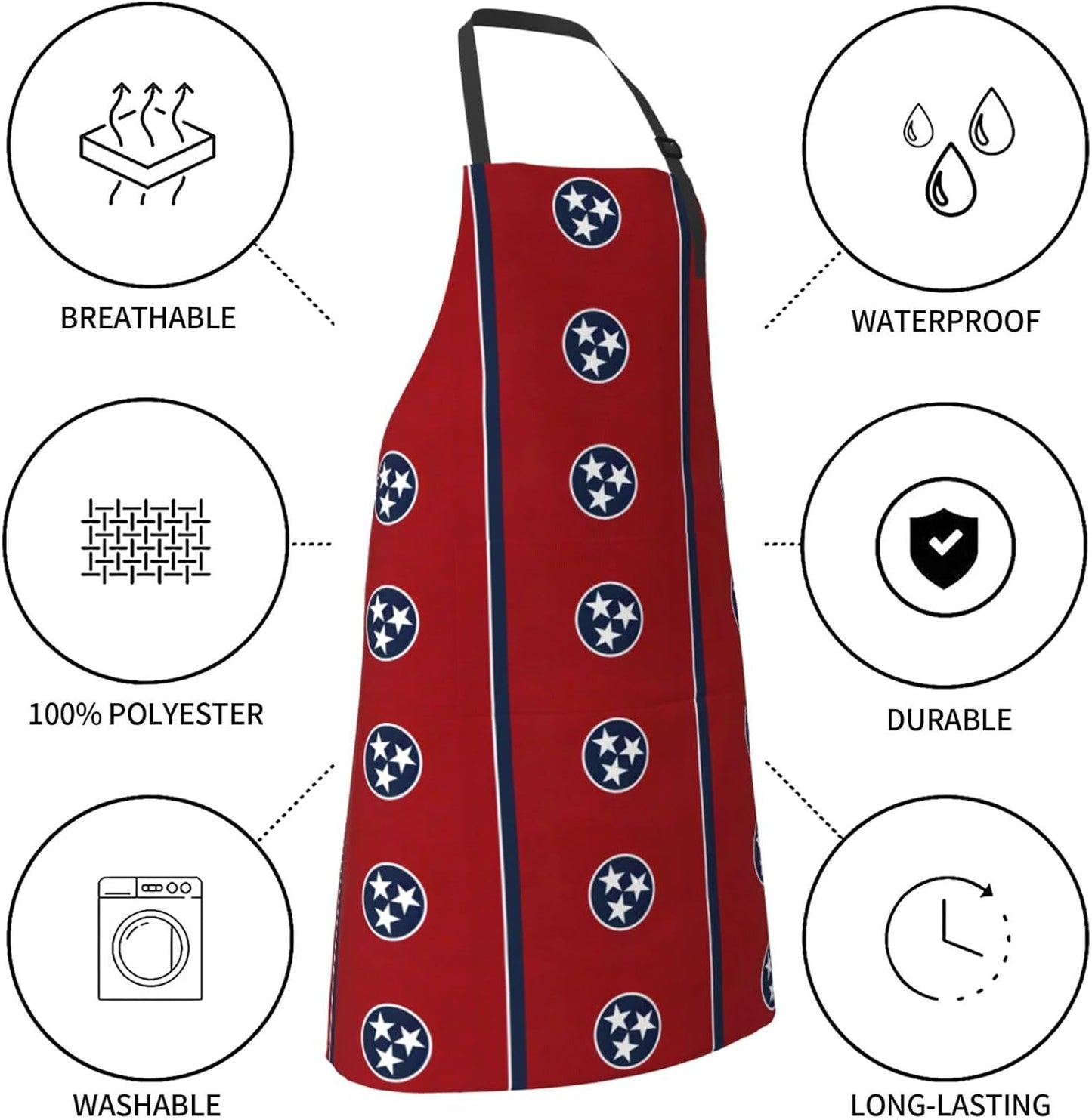 YANYU Tennessee flag Print 28x33 In Kitchen Apron Stylish Chef Apron with Pockets for Cooking Baking Painting