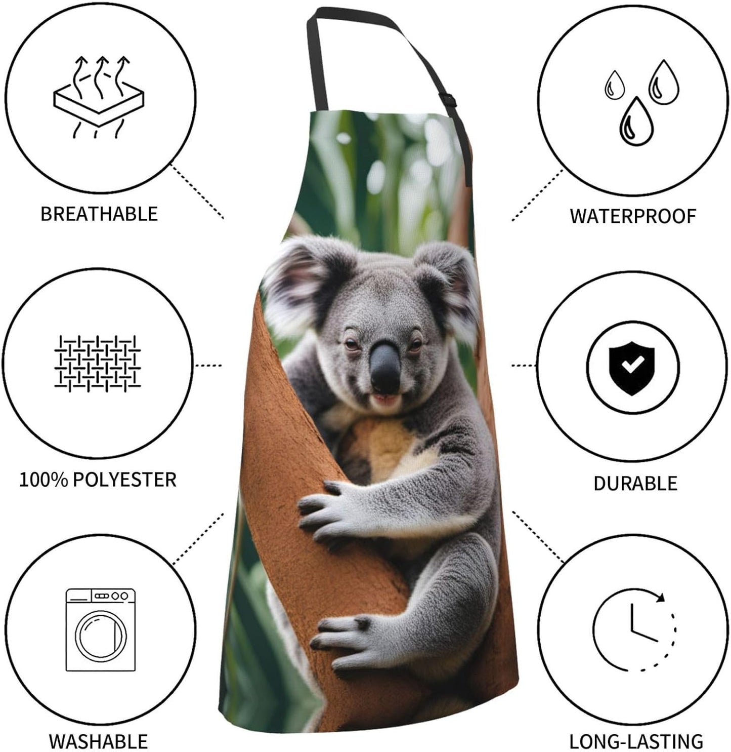 Hugging tree koala print Waterproof chef's apron with pocket apron for kitchen cooking baking barbecue and gardening