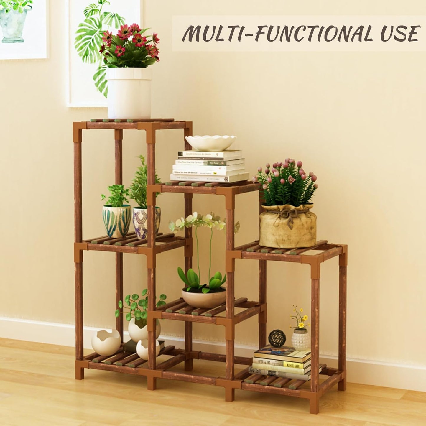 Plant Stand Indoor, 3-Tier Outdoor Wood Plant Stand for Multiple Plant