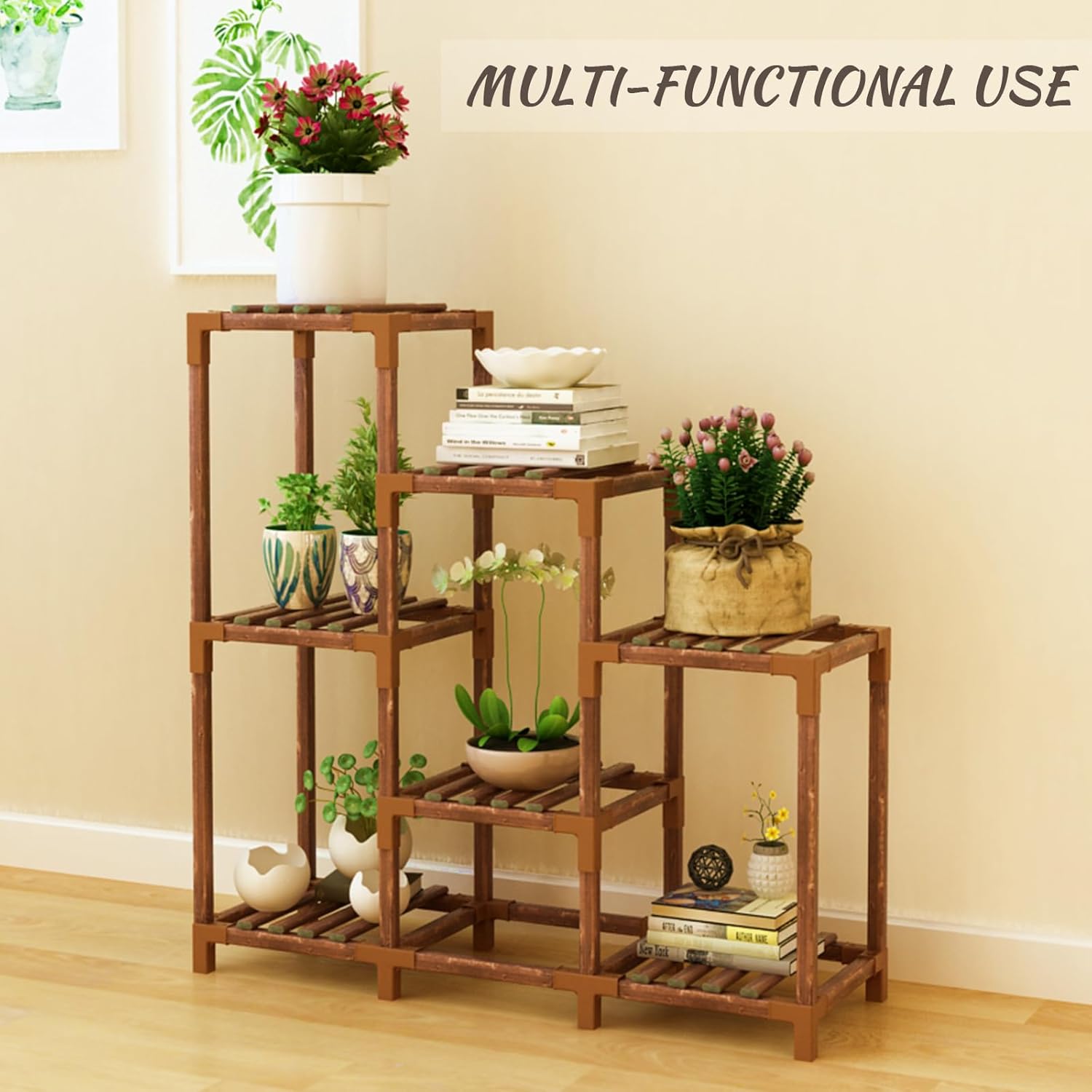 Plant Stand Indoor, 3-Tier Outdoor Wood Plant Stand for Multiple Plant