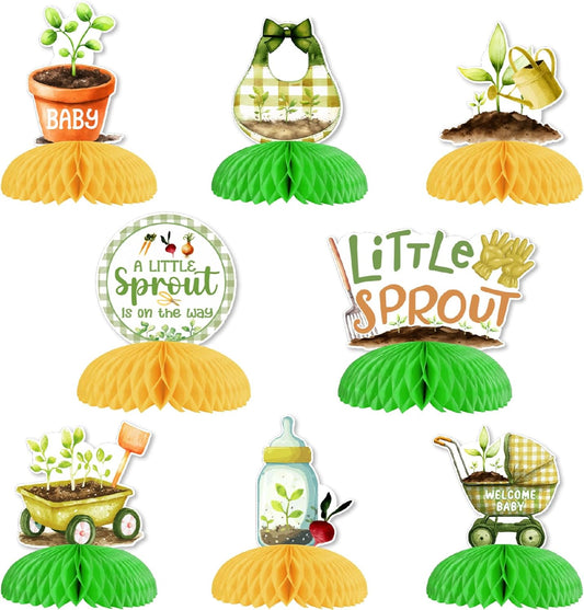 Little Sprout Baby Shower Decorations 8pcs A Little Sprout Is On The Way Honeycomb Centerpieces Garden Tool Greenery Table Decors Nature Farmers Welcome Baby Shower Gender Reveal Party Supplies