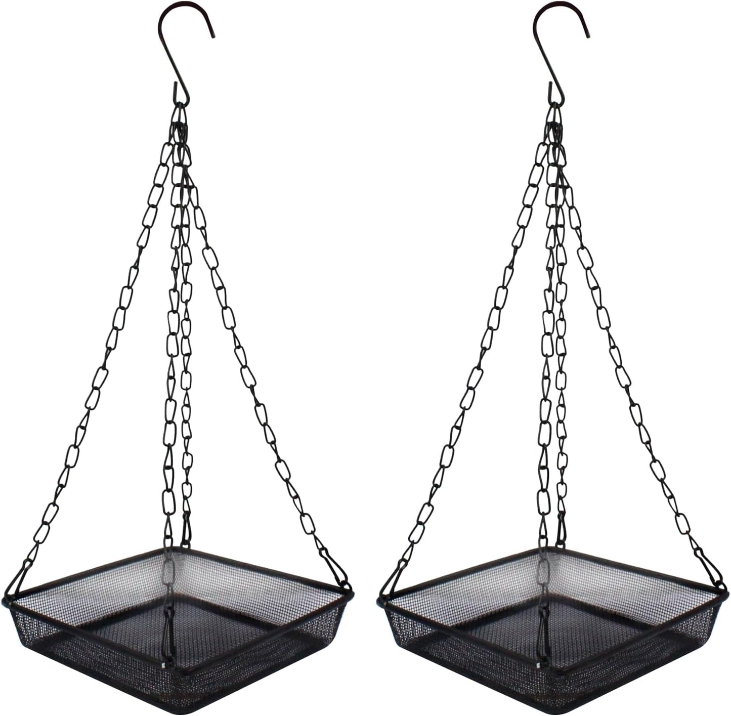 2 Pack Hanging Bird Feeder Tray 6.7 Inch Square Metal Mesh Seed Holder, Durable Metal Mesh Feeders with Chains for Attracting Various Species of Wild Birds