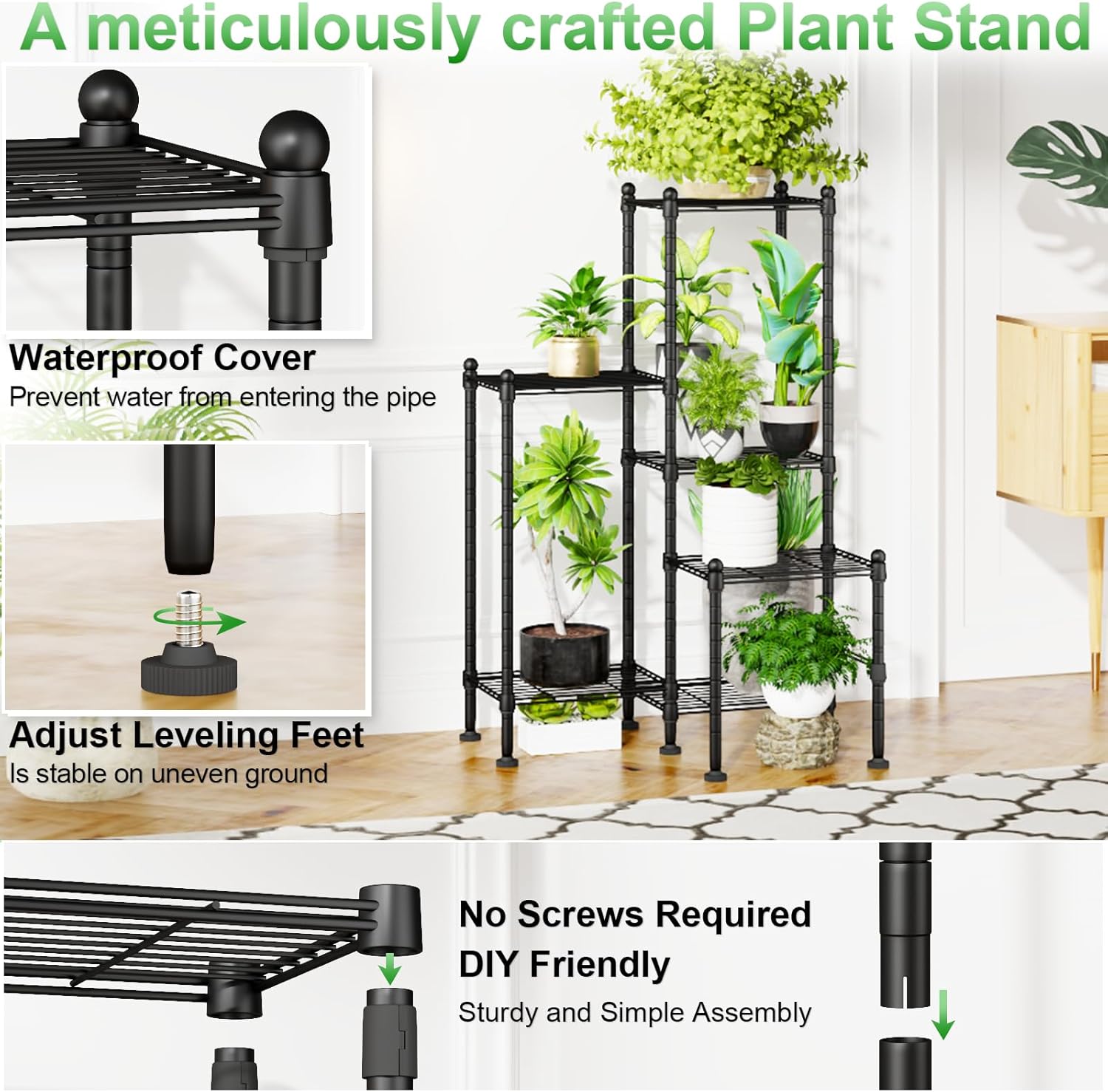 Plant Stand Indoor Outdoor, Heavy Duty Metal Waterproof 6 Tiered Plant