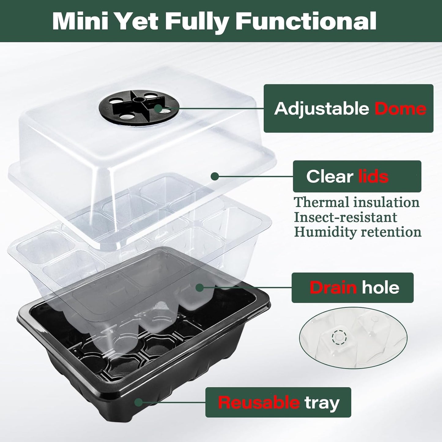 ZeeDix 6 Set Seed Starter Tray Kits, 6 Pack Seed Trays with 90 Pack Co