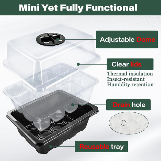 ZeeDix 6 Set Seed Starter Tray Kits, 6 Pack Seed Trays with 90 Pack Co