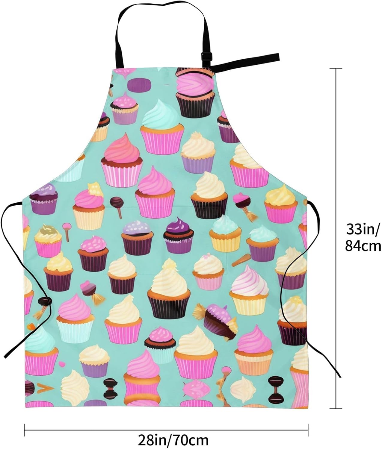 Cupcake Pattern Print Laundry apron 28x33 In Waterproof Kitchen Apron with Pockets for Cooking Baking