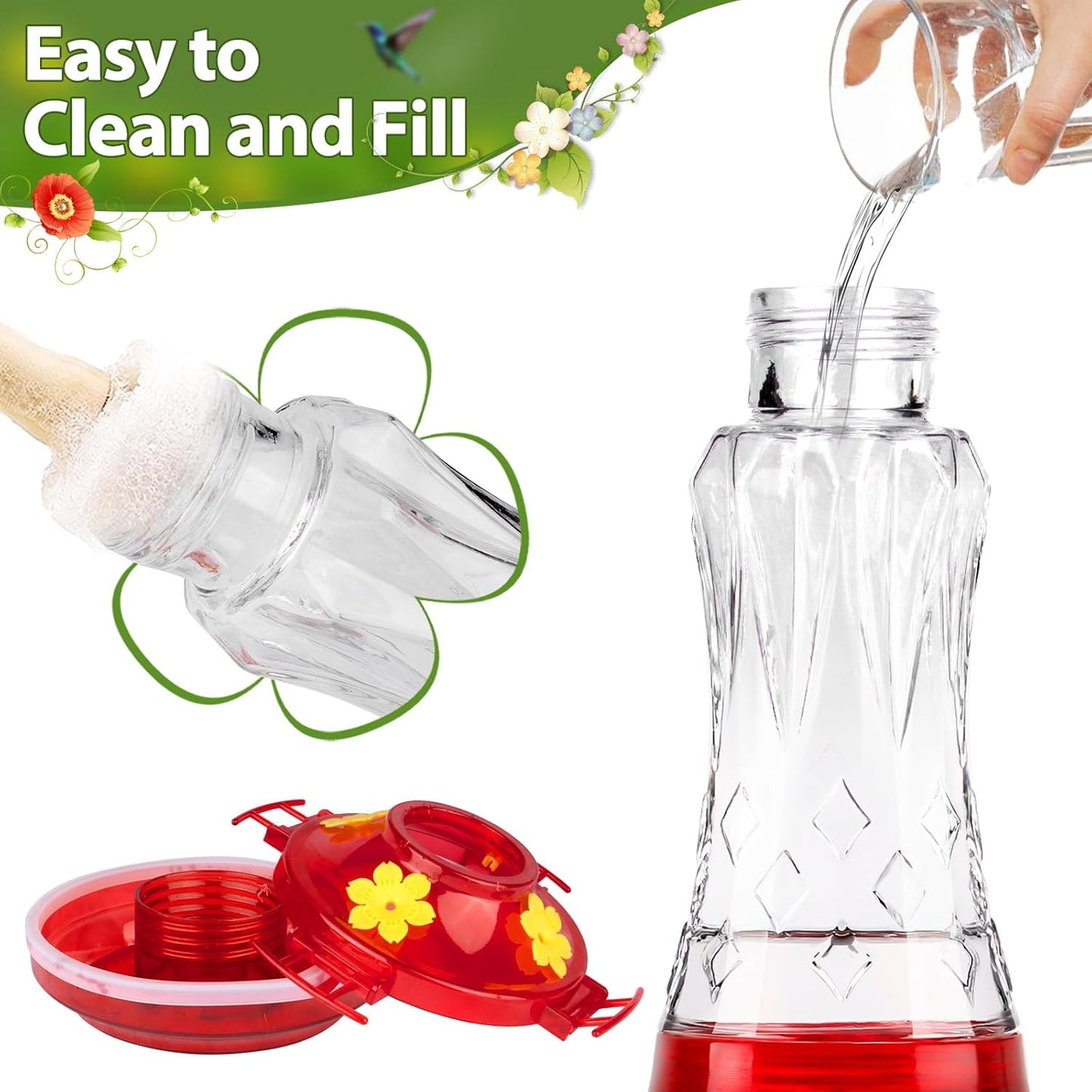 Hummingbird Feeders for Outdoors Hanging, BOLITE Glass Hummingbird Fee