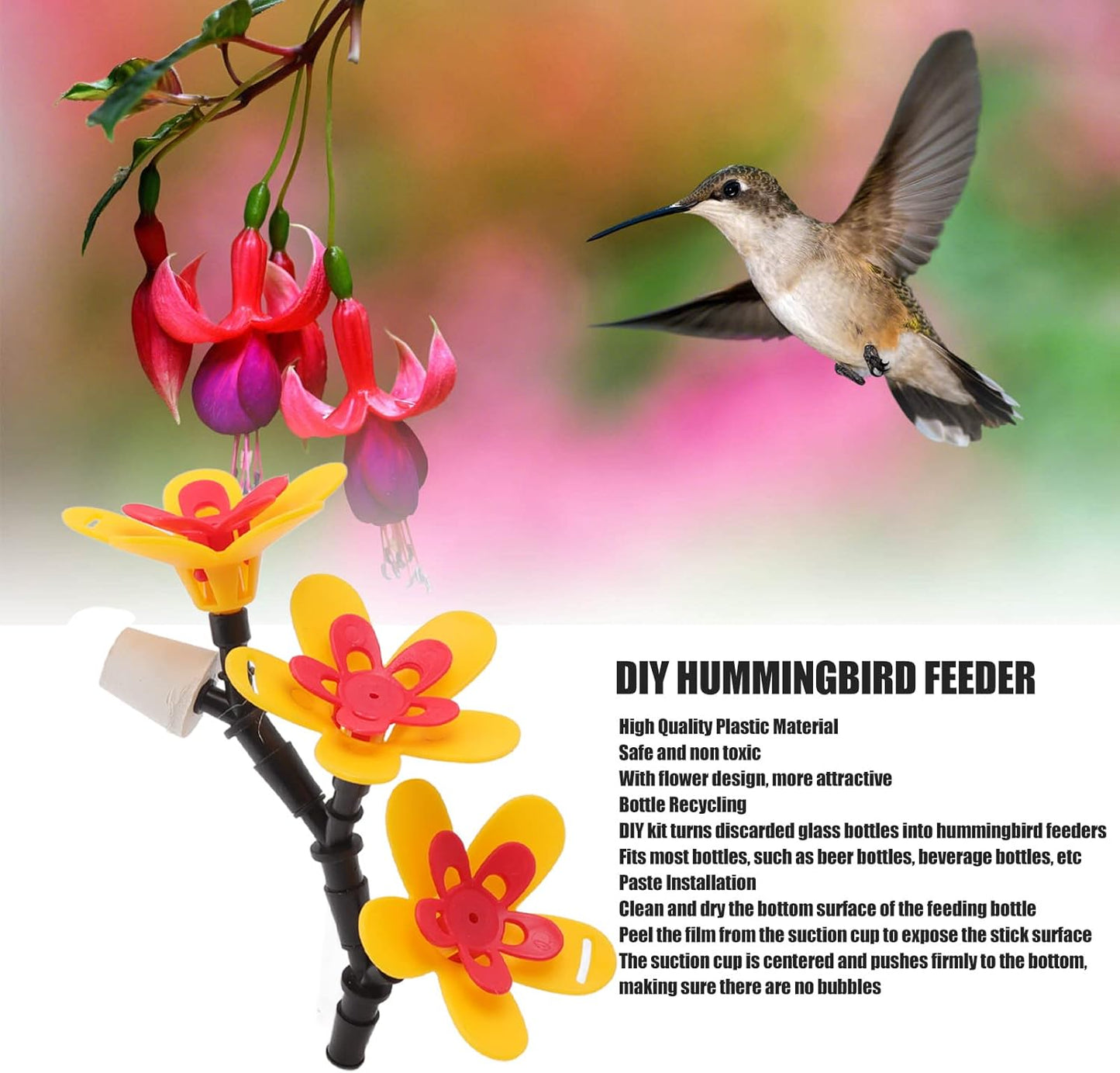 ZJchao DIY Hummingbird Feeder Hanging Bottle Recycling Flower Feeder Kit Garden Courtyard (Three Flower)