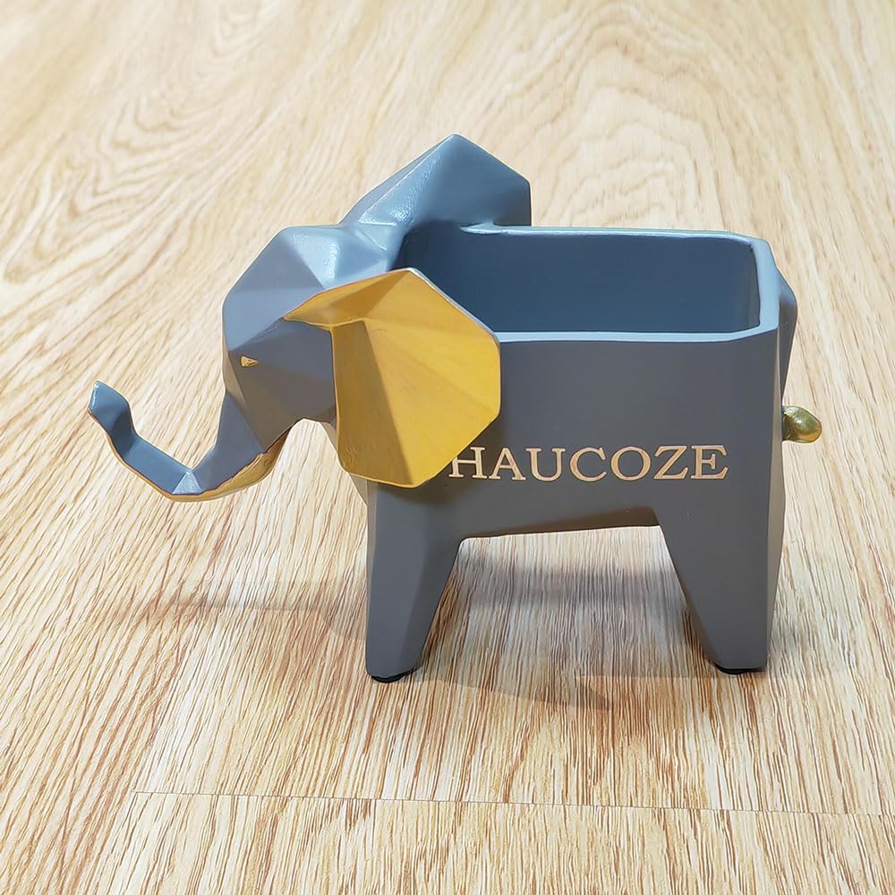 HauCoze Cactus Succulent Planter Geometric Elephant Statue Sculpture Home Decoration Handmade Premium Gifts Souvenirs Giftbox Safety Paint for Kids Polyresin 17cmL