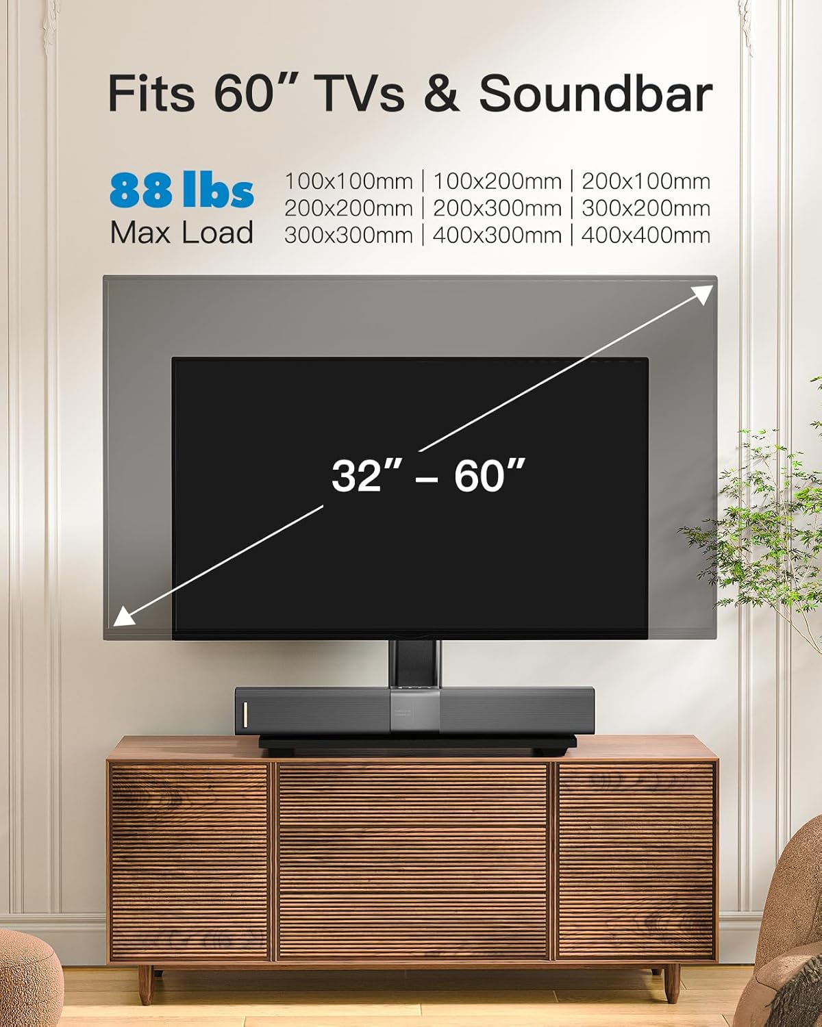 PERLESMITH Universal TV Stand Legs for 32-60 inch TVs, Table Top TV Stand up to 88 lbs, Height Adjustable Television TV Mount, Universal TV Leg Base for Living Room & Bedroom, VESA 400x400mm PSTVS04