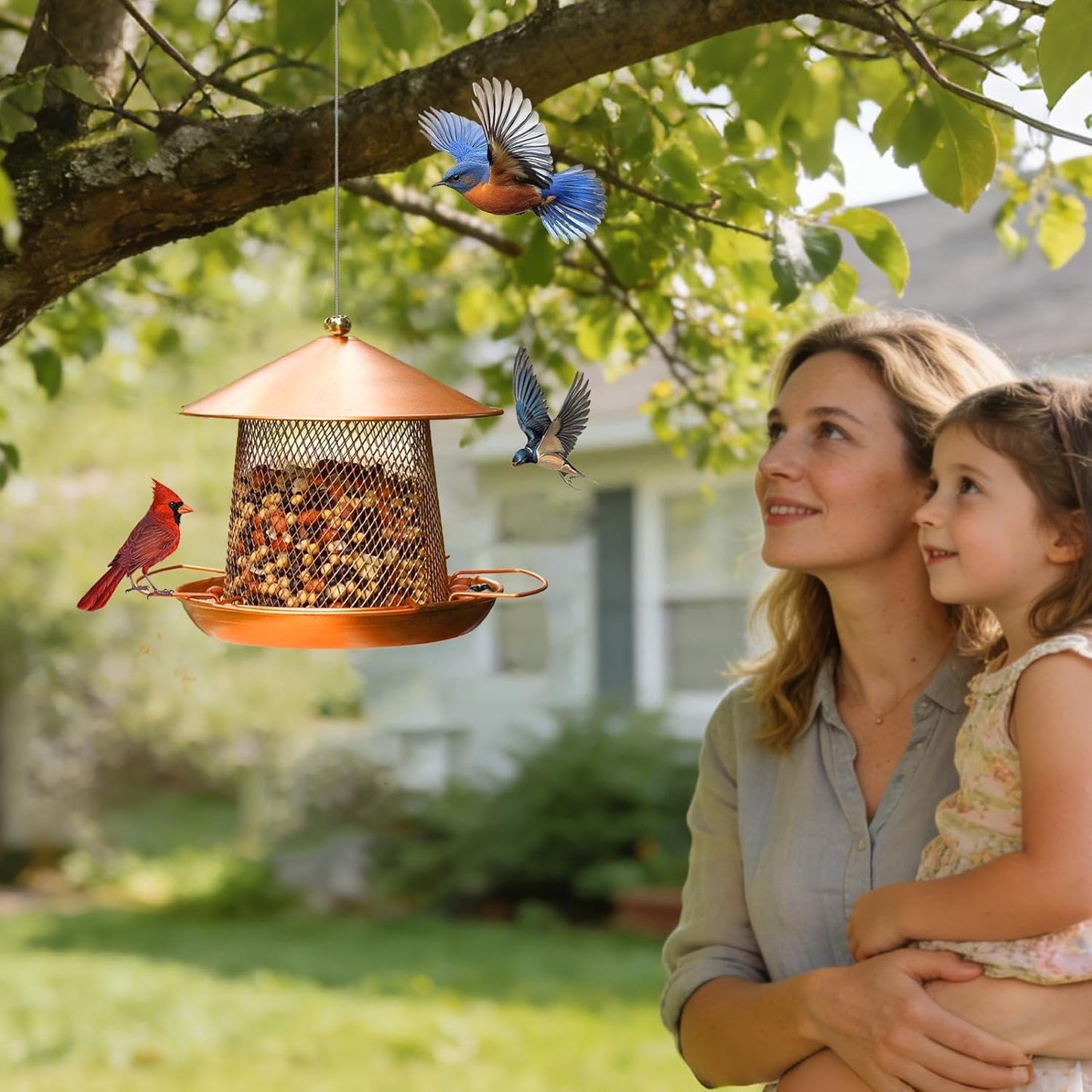 Garden Bird Feeder | Iron Art Heavy Duty | Outdoor Bird Feeder Food Station | for Finches Robins Sparrows Canary Budgies Backyard Balcony Patio Terrace